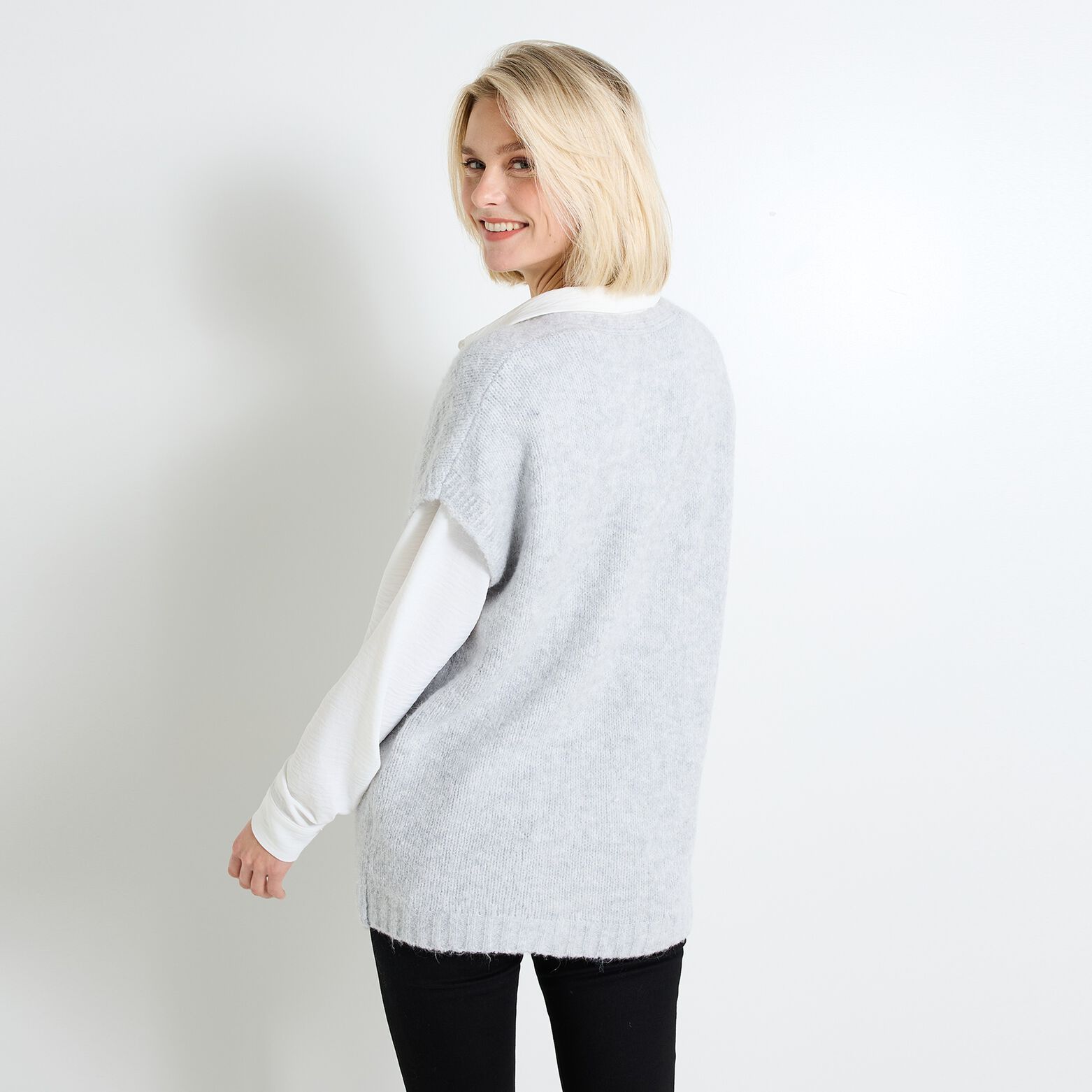 Pull loose col V femme