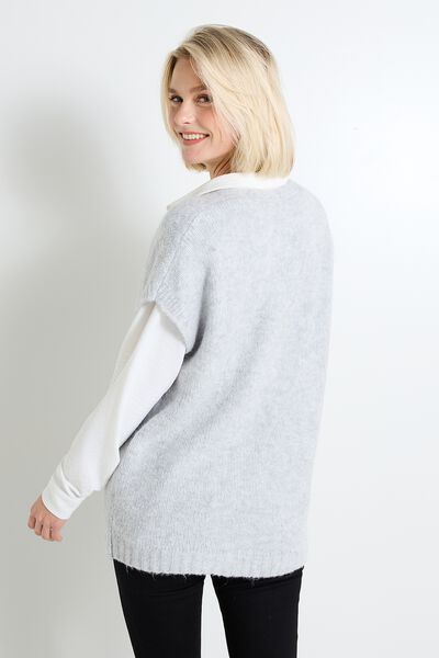 Pull loose col V femme