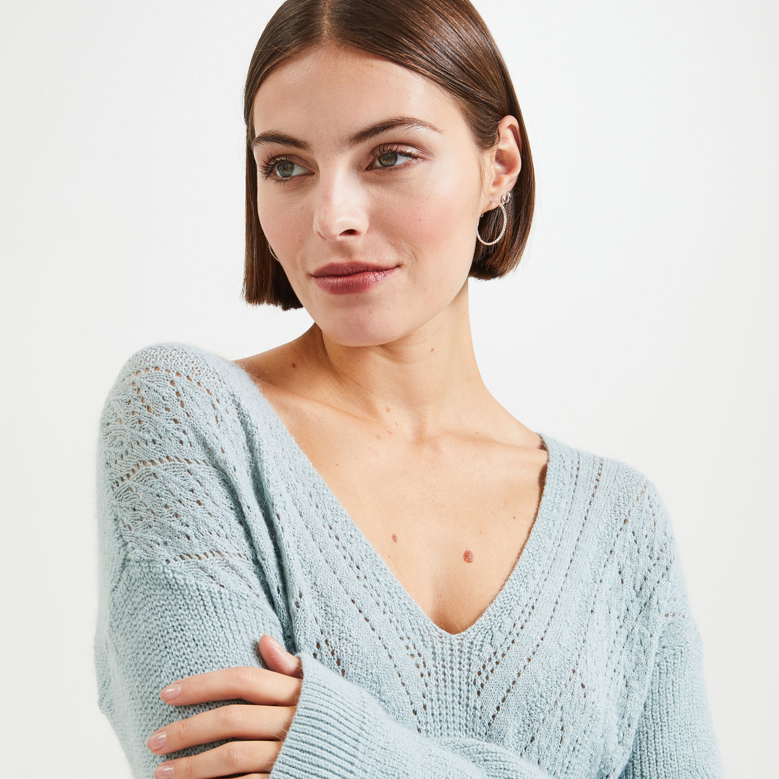 Pull col V femme