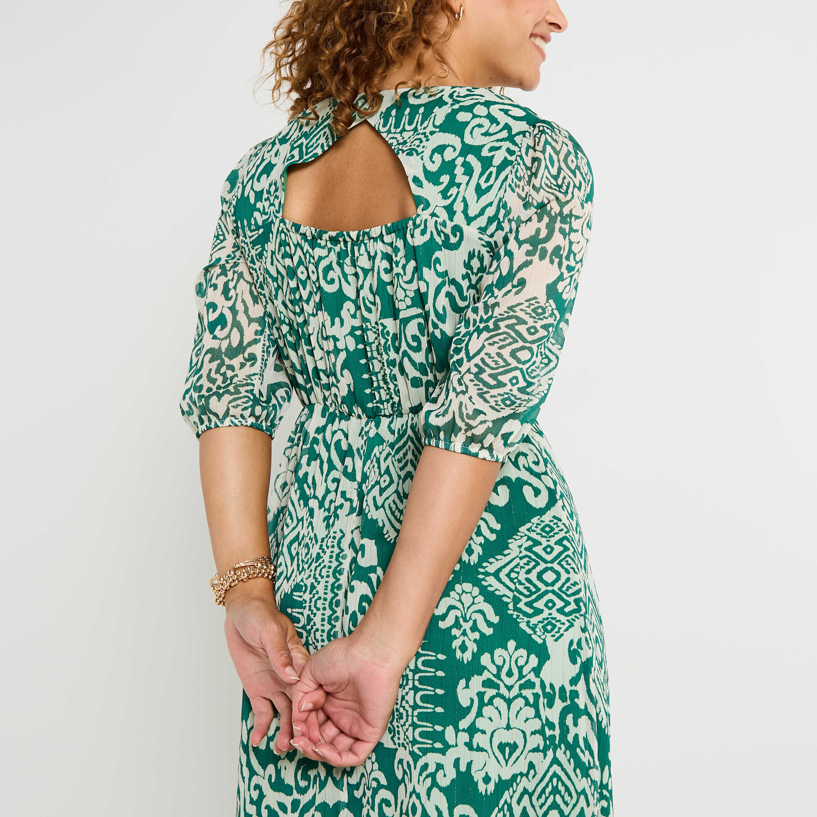 Robe longue imprim&eacute;e col V 