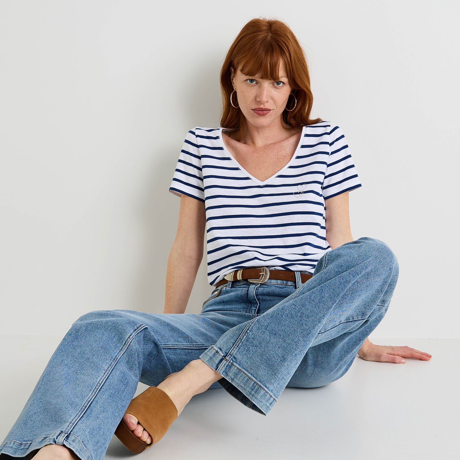 T-shirt col V femme