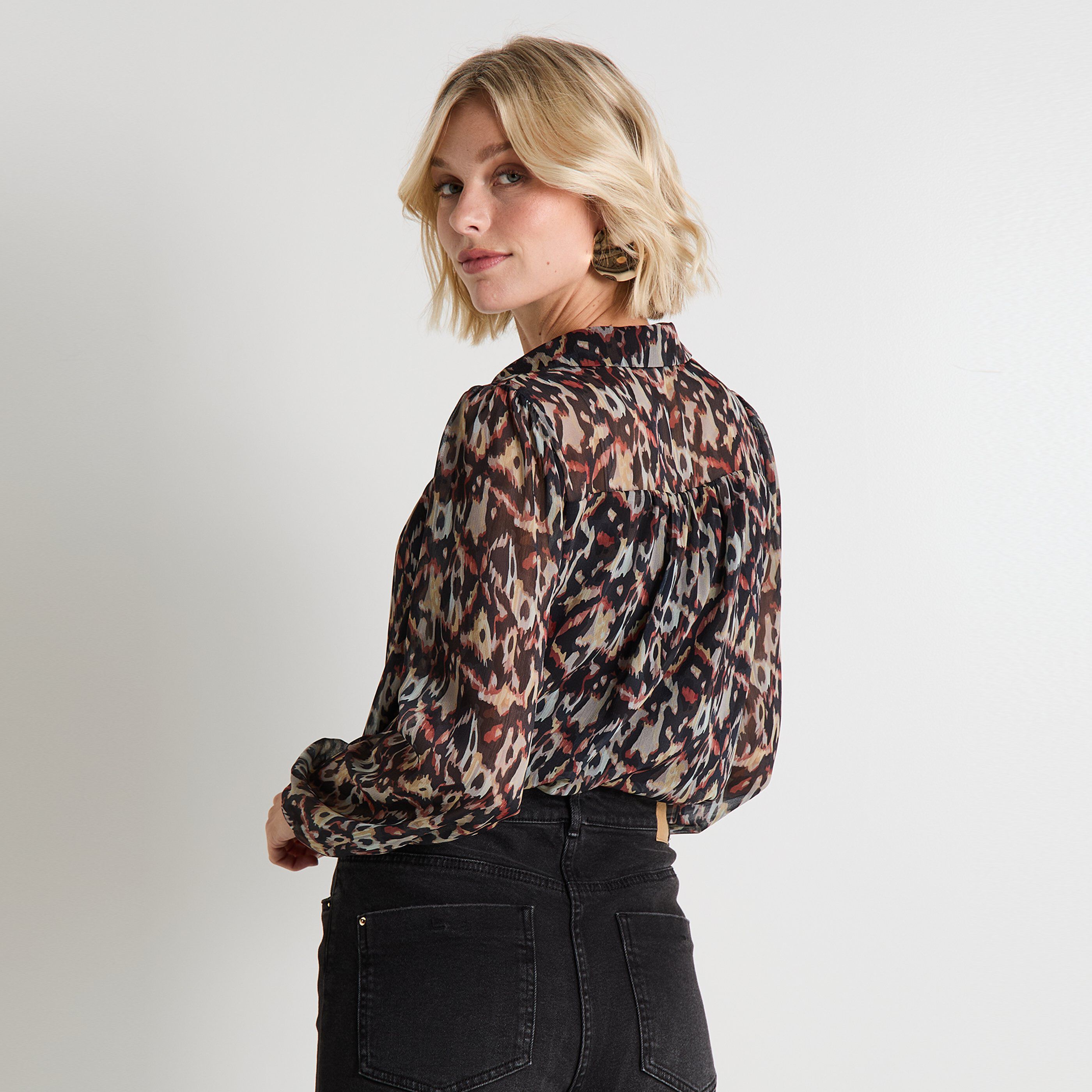 Blouse imprim&eacute;e col V femme