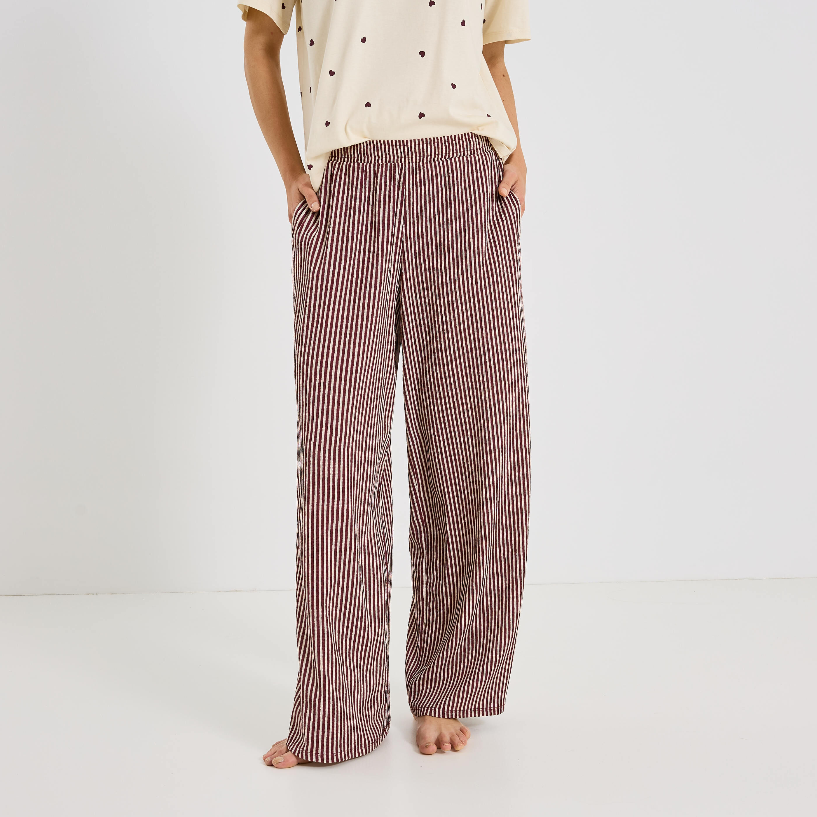 Pantalon de pyjama ray&eacute; seersucker femme
