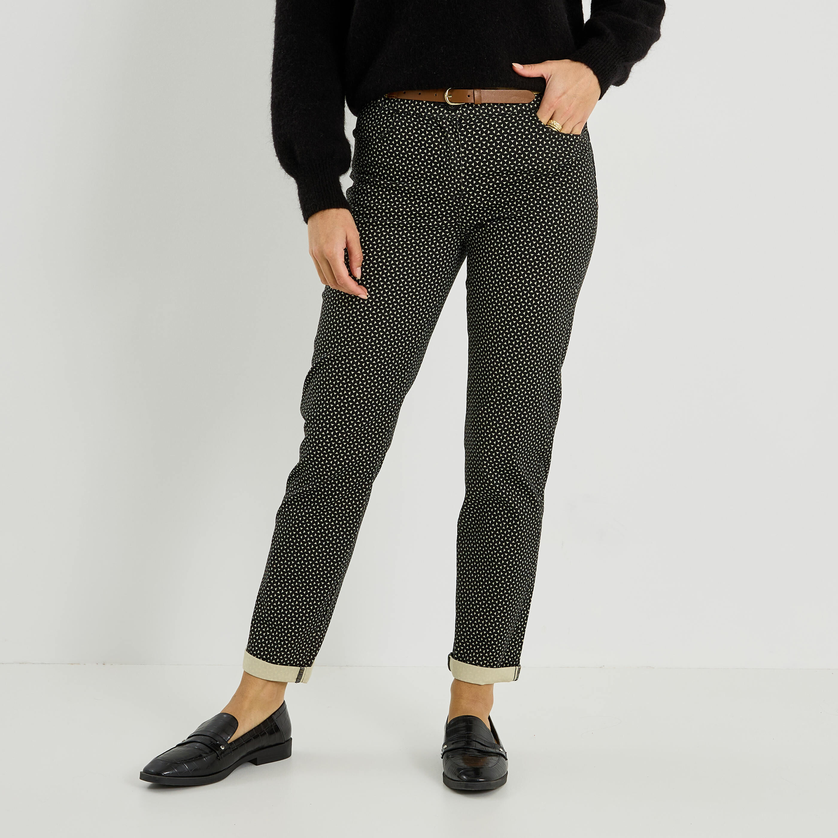 Pantalon chino imprim&eacute; femme