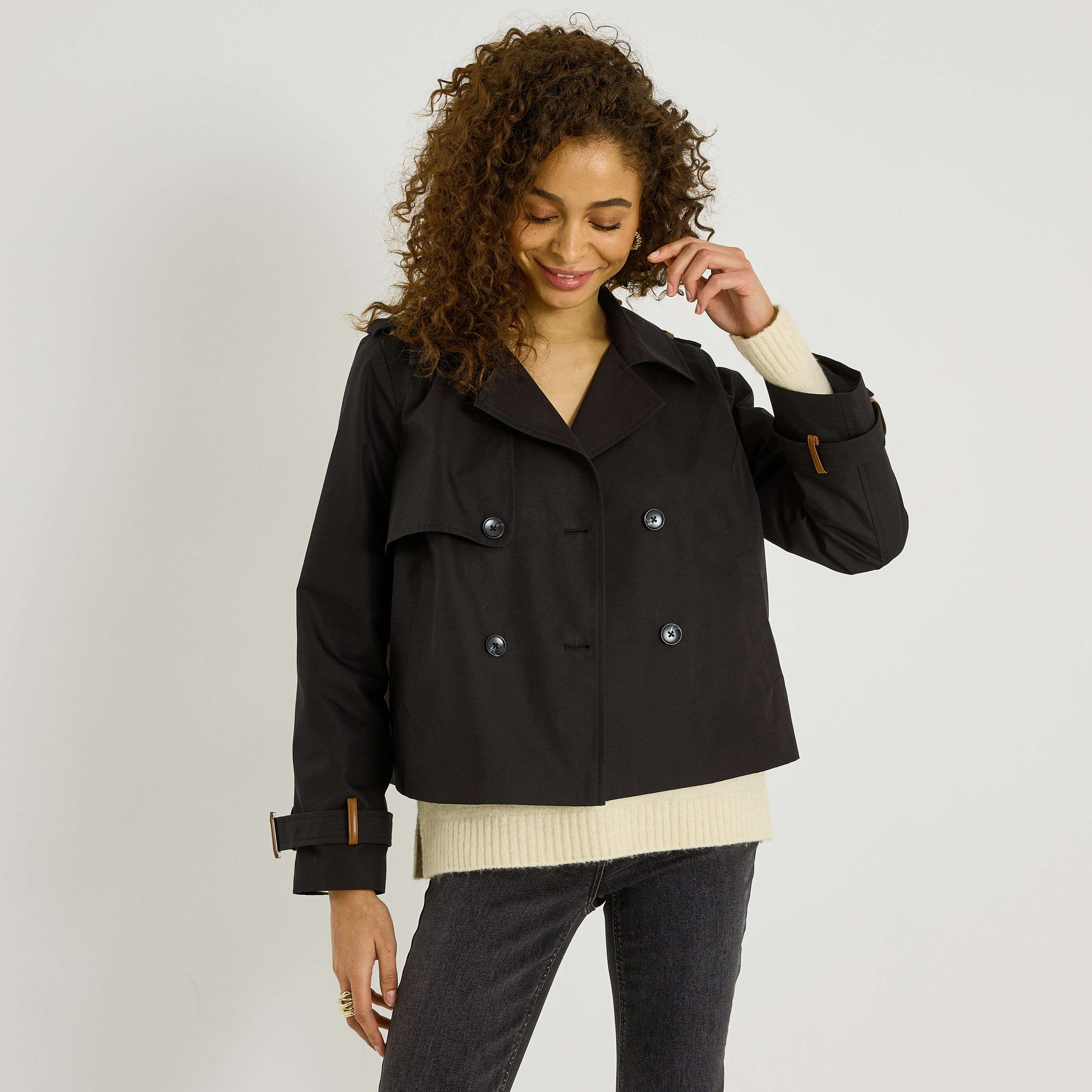 Trench court double boutonnage femme