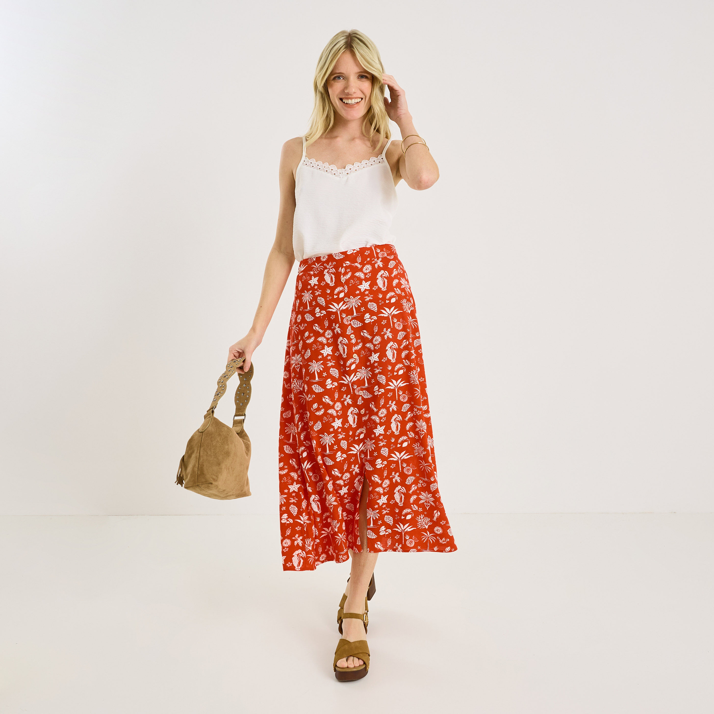 Jupe mi-longue imprim&eacute;e