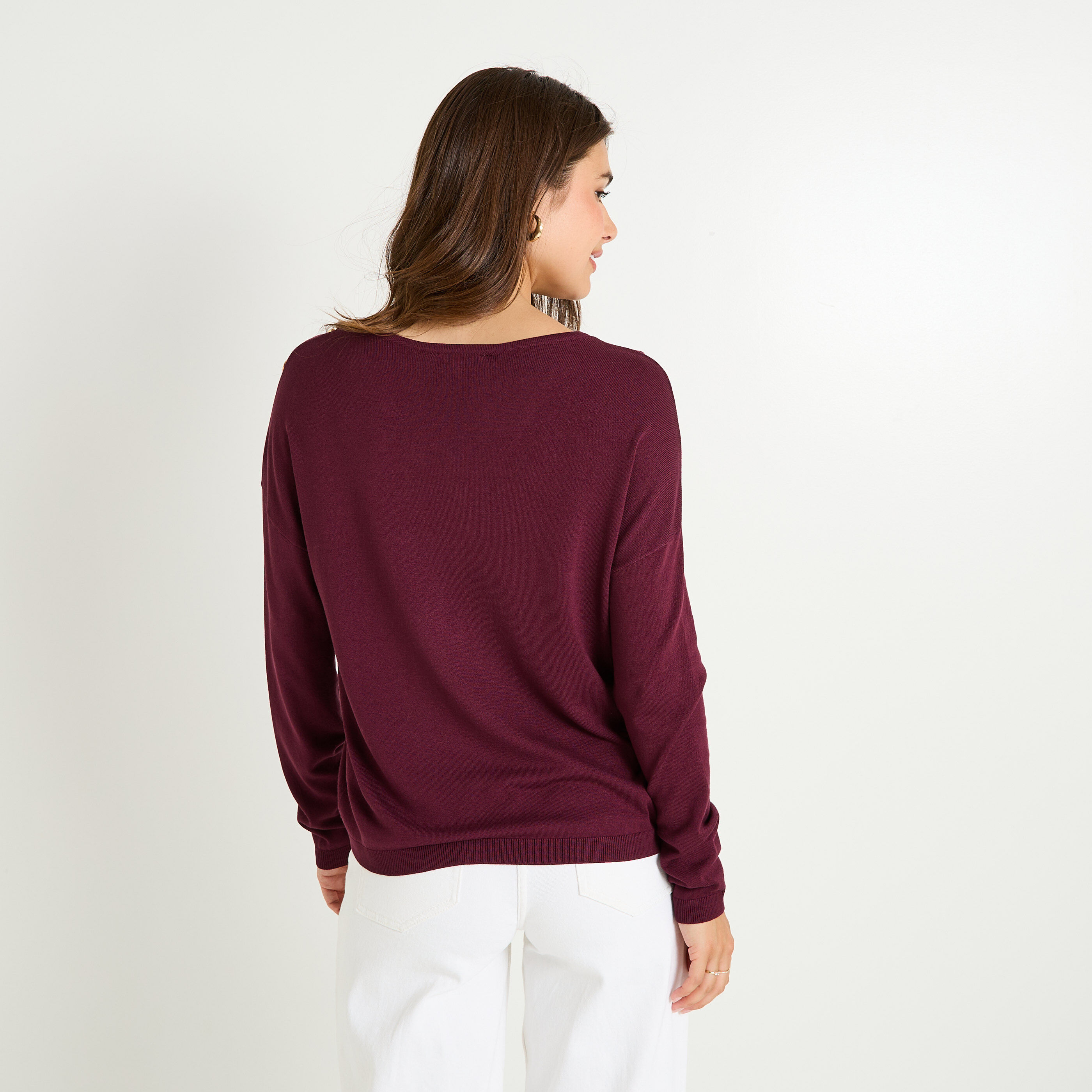 Pull uni &agrave; col V femme