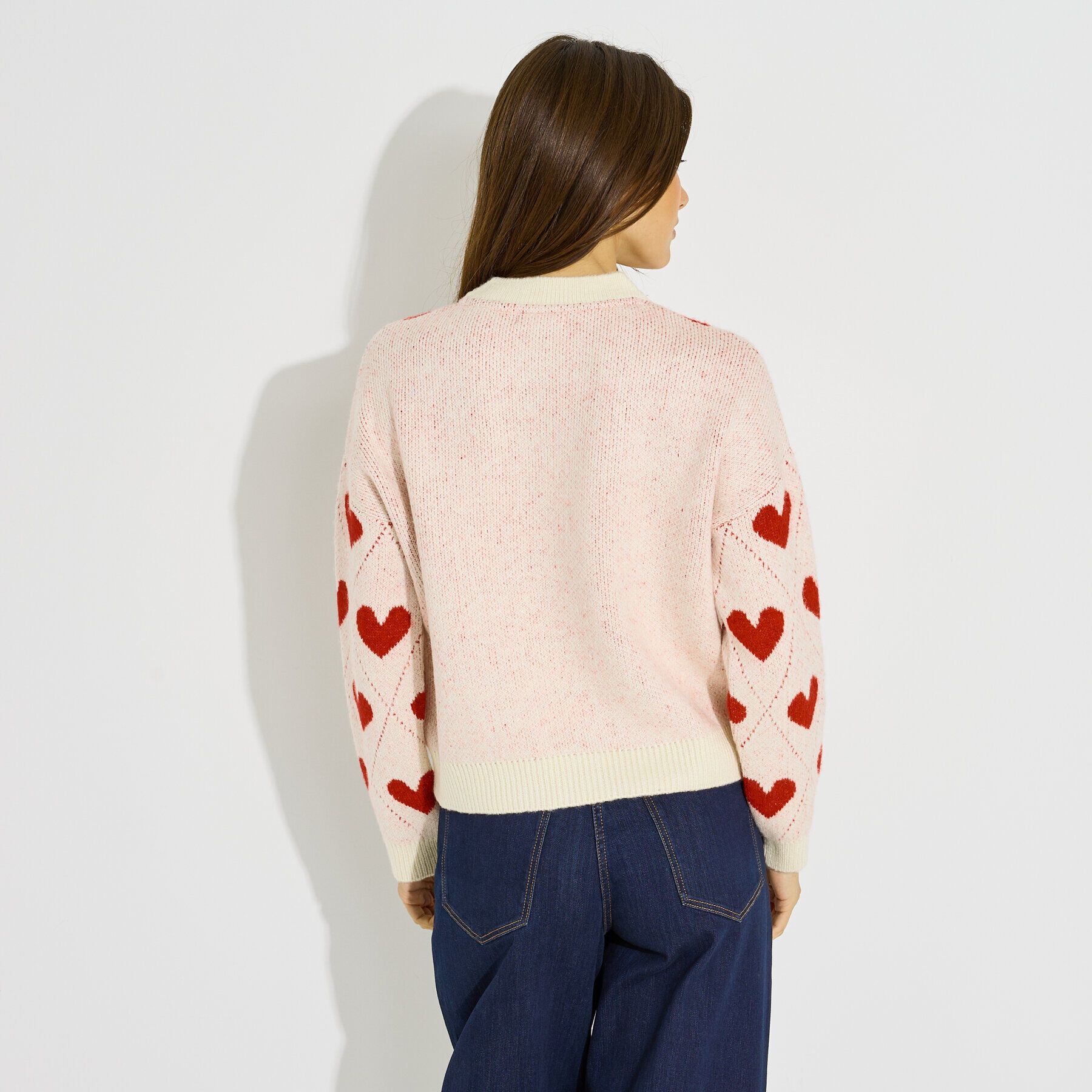 Pull col rond motif c&oelig;ur femme