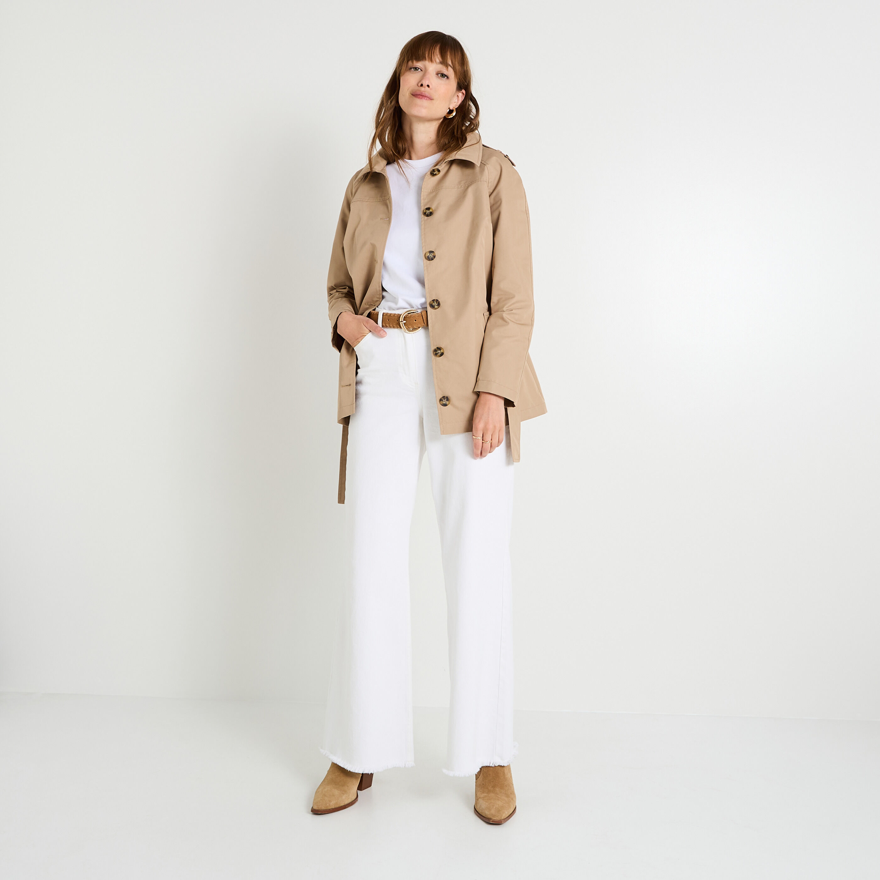 Trench mi-long &agrave; capuche femme