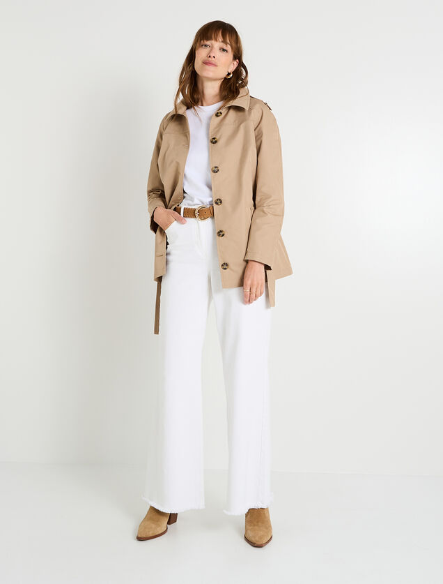 Trench mi-long à capuche femme