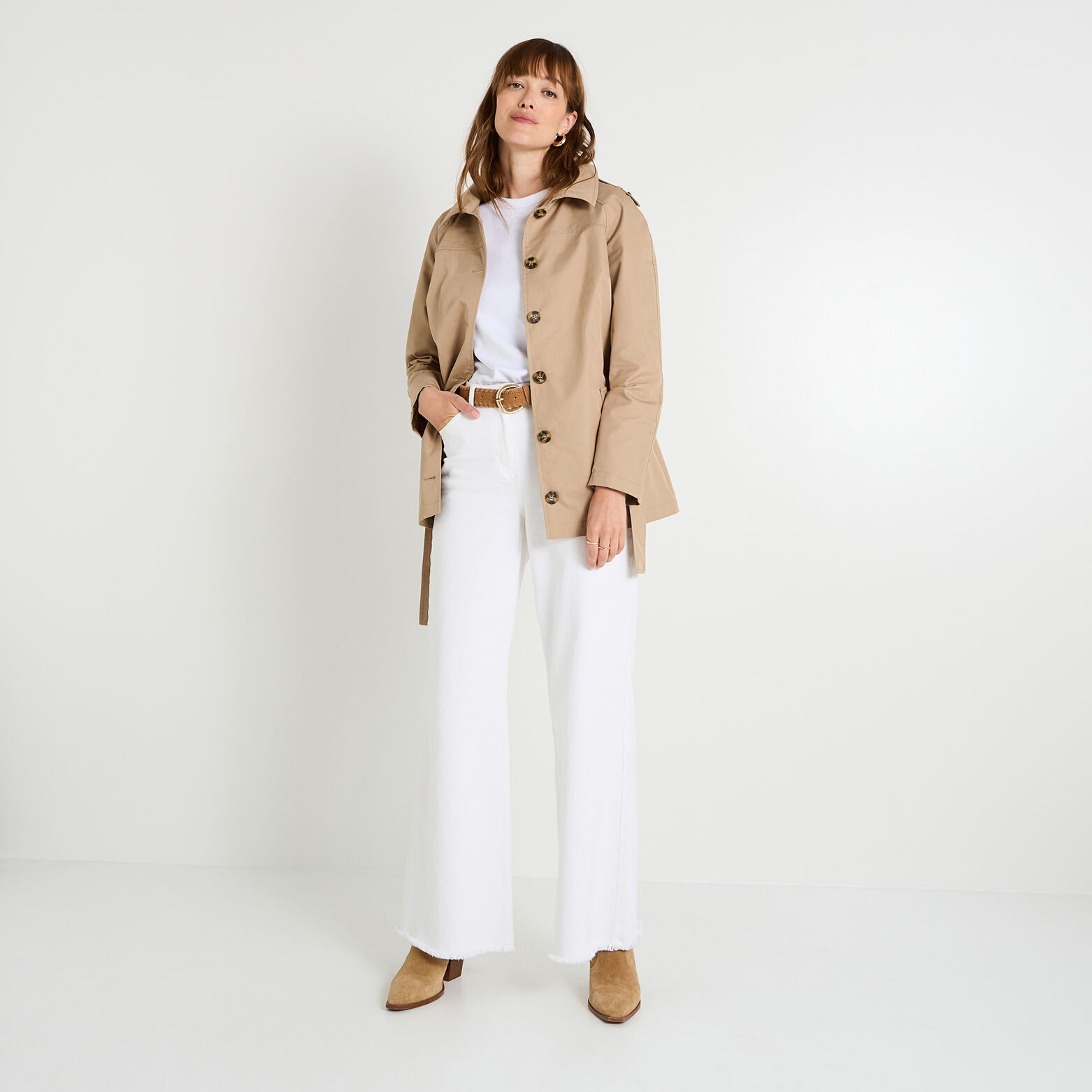 Trench mi-long à capuche femme