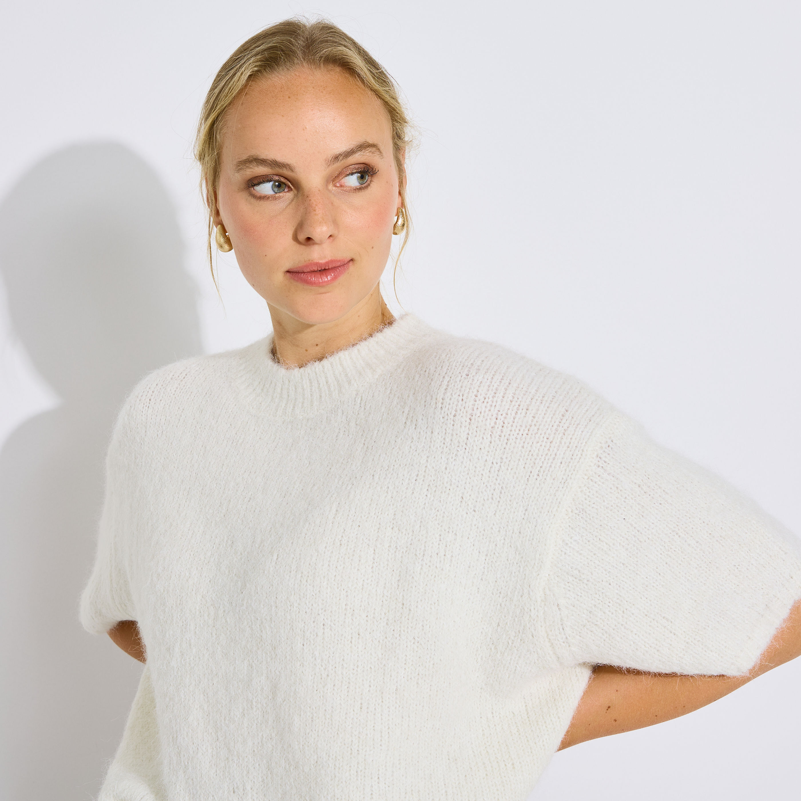 Pull oversize &agrave; manches courtes femme