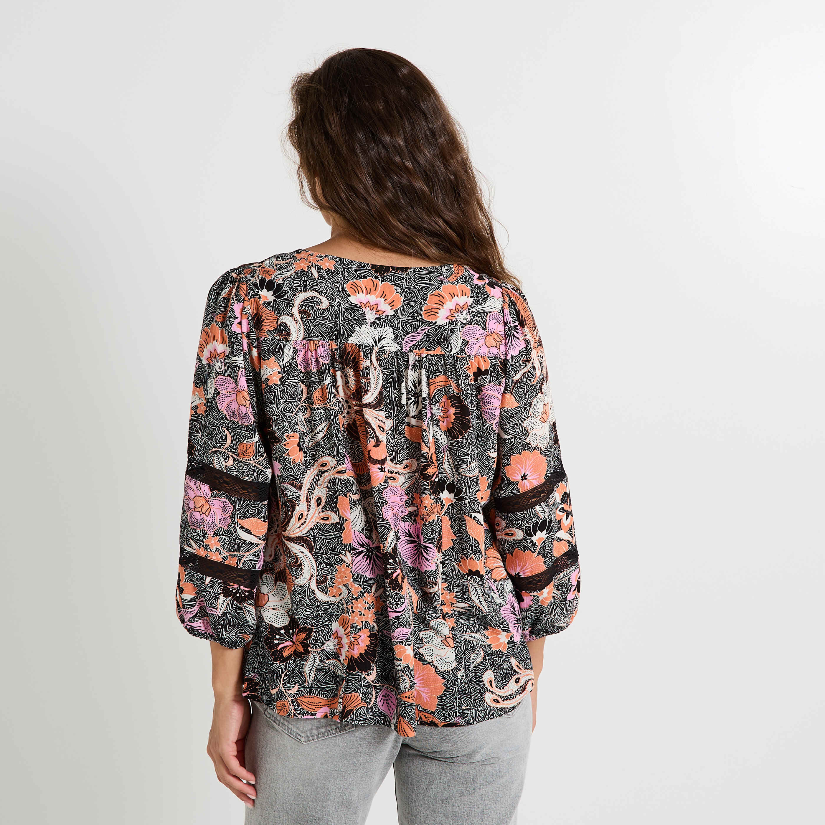 Blouse col V imprim&eacute;e femme