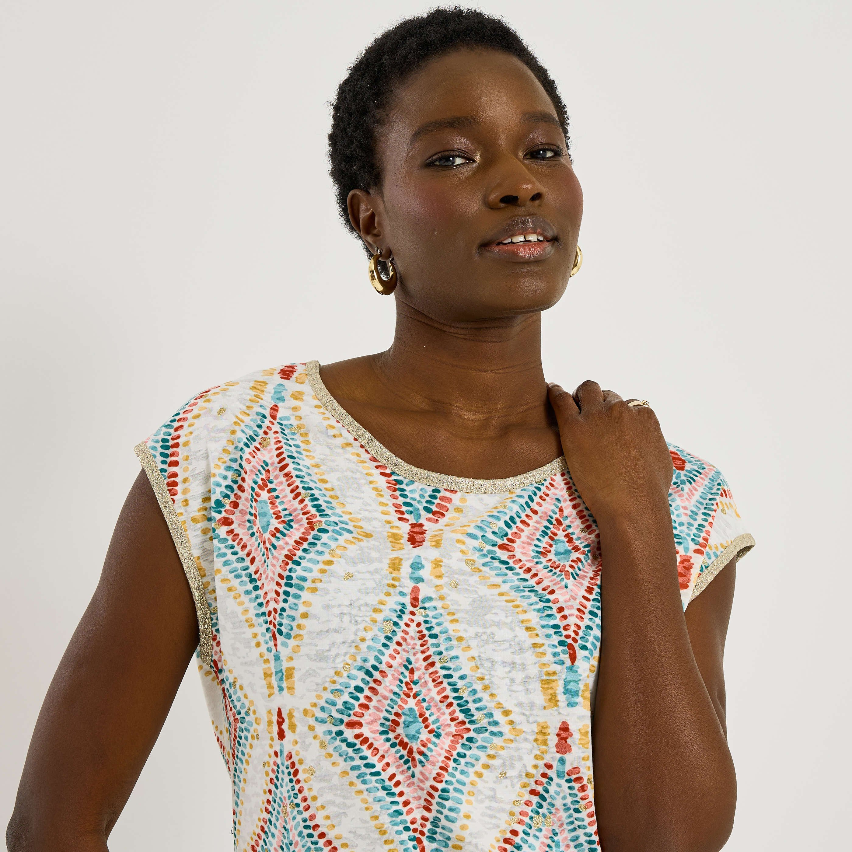 T-shirt col rond imprim&eacute; femme