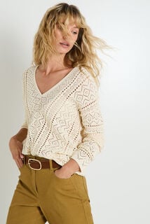 Pull col V manches longues femme