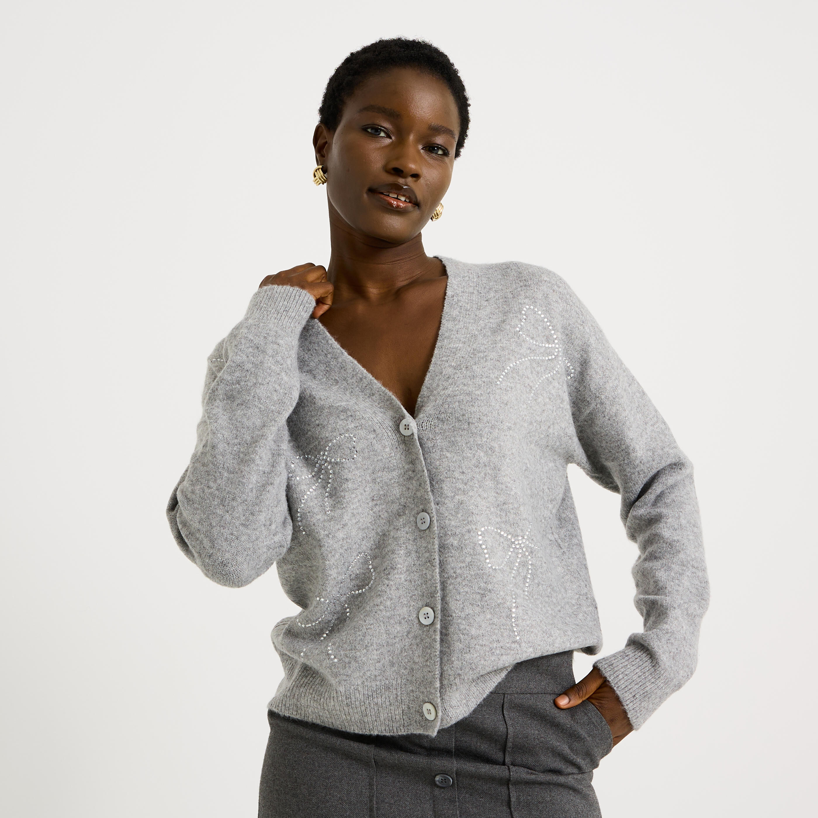 Gilet avec n&oelig;uds &agrave; strass femme