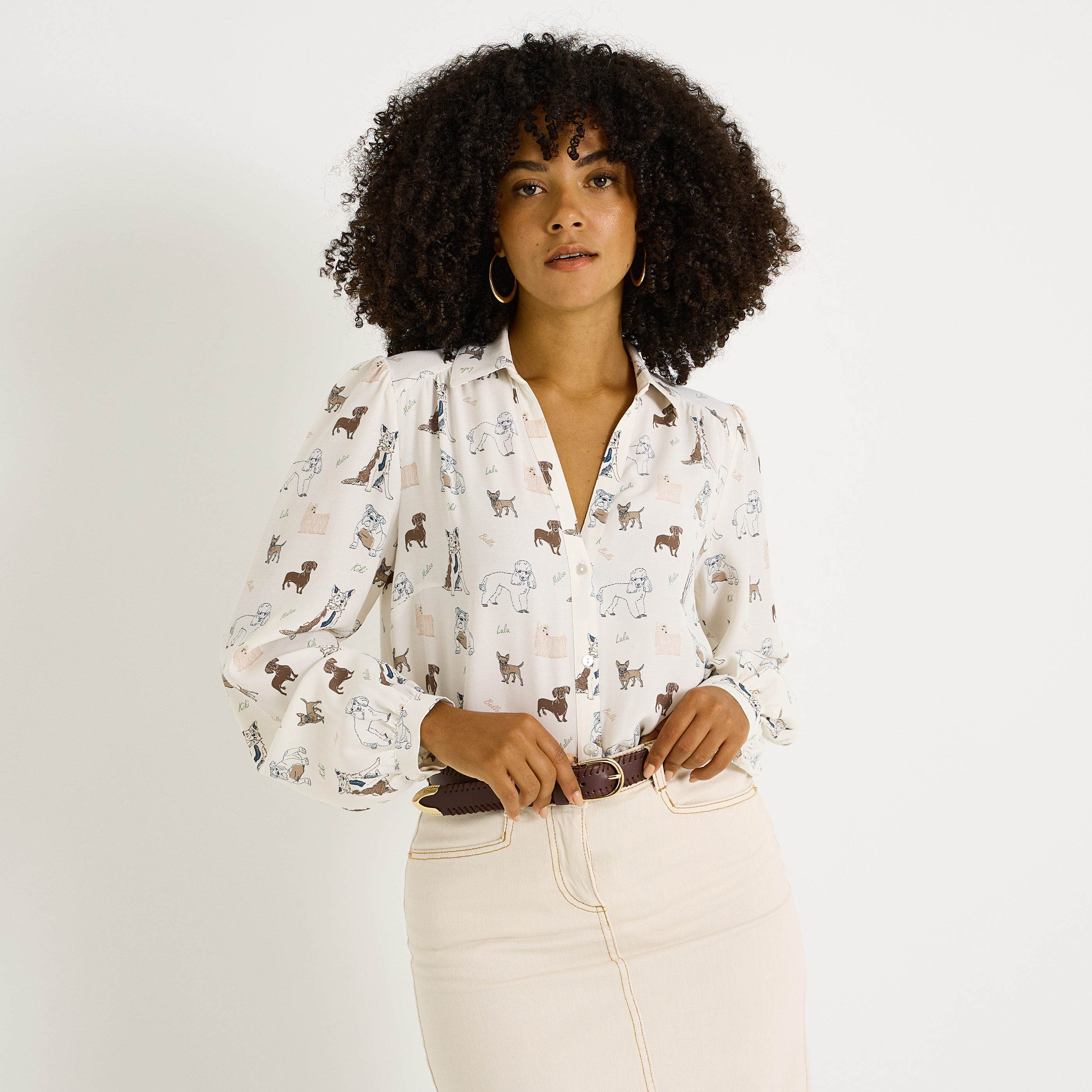 Chemise fluide imprim&eacute;s chiens femme