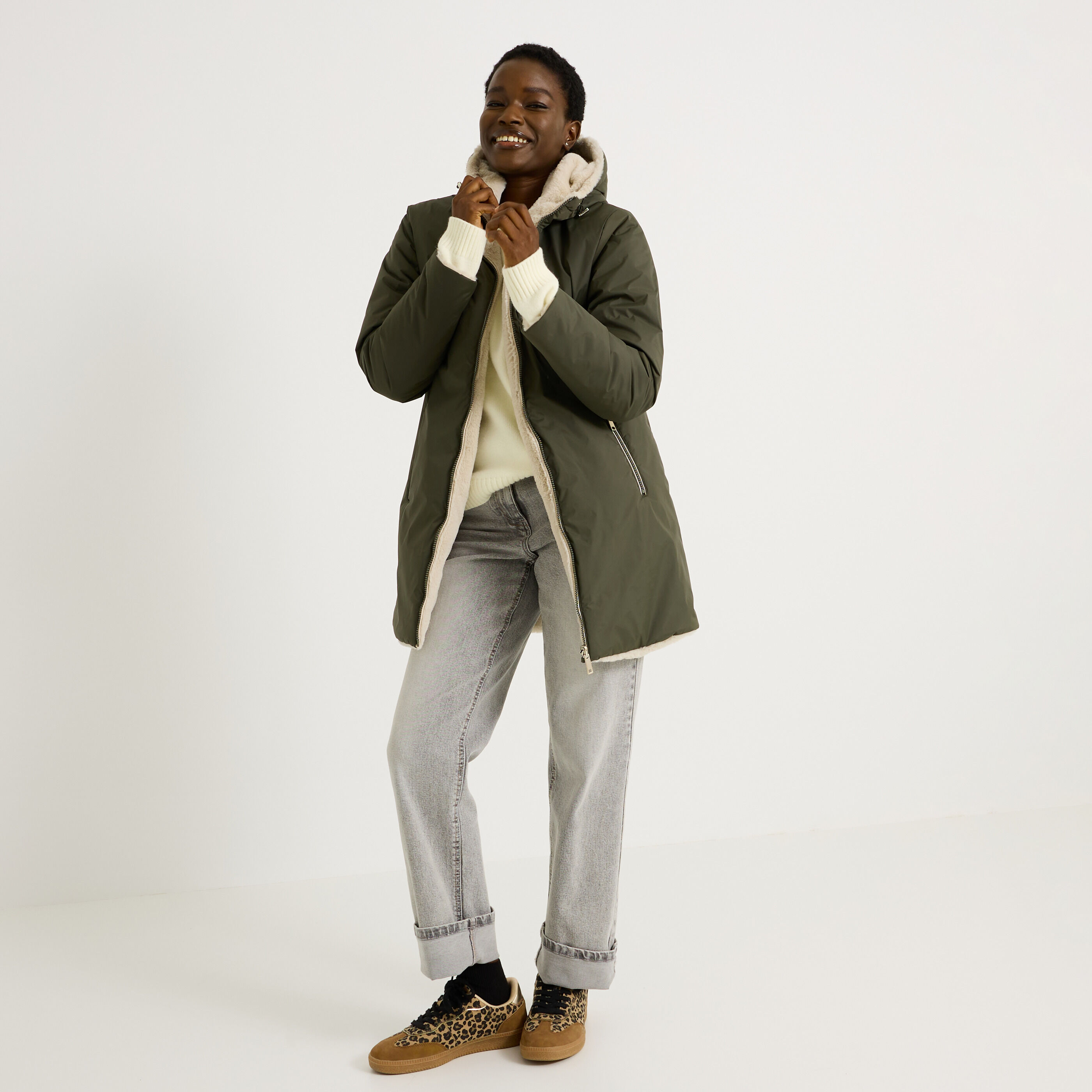 Parka mi-longue r&eacute;versible femme