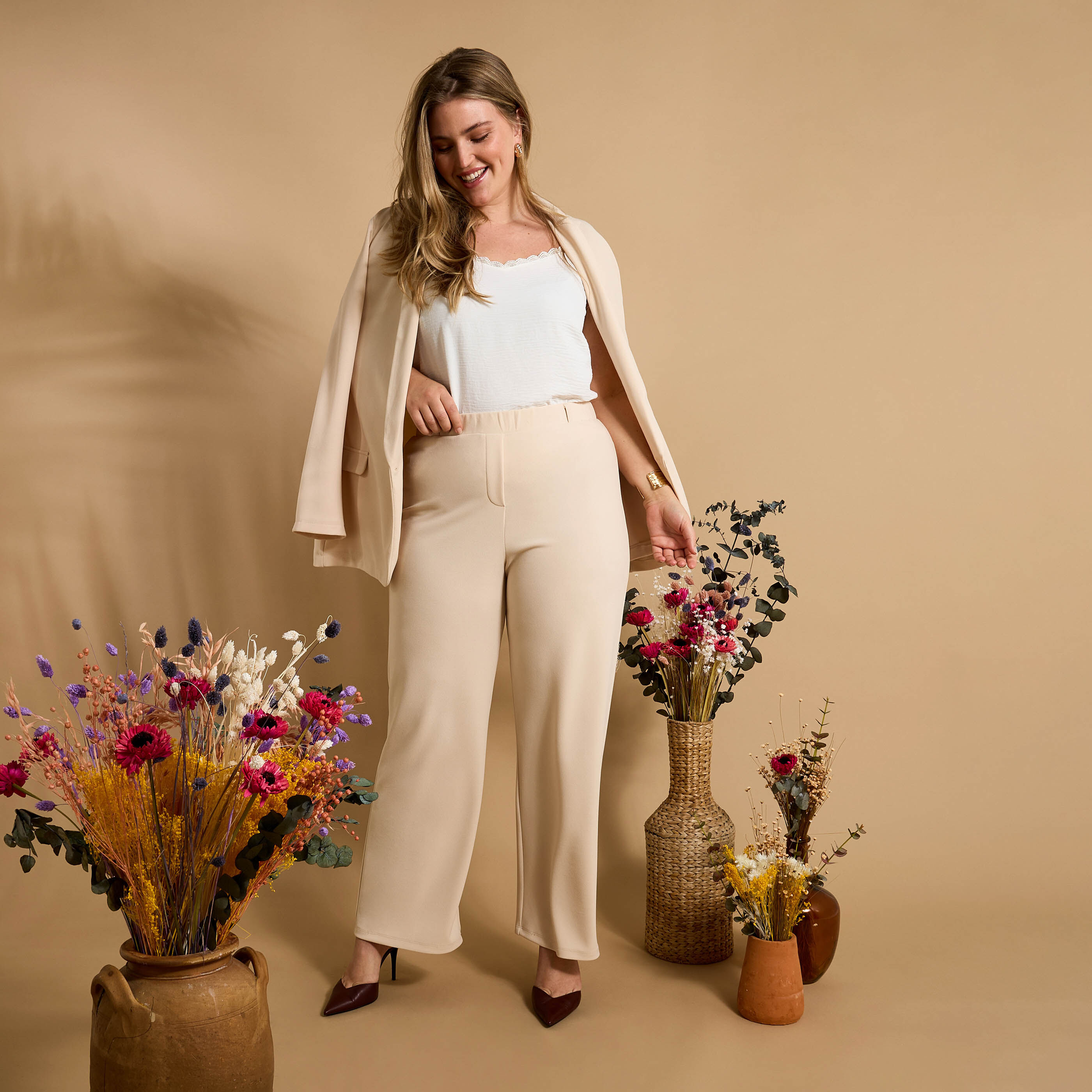 Pantalon large en maille femme