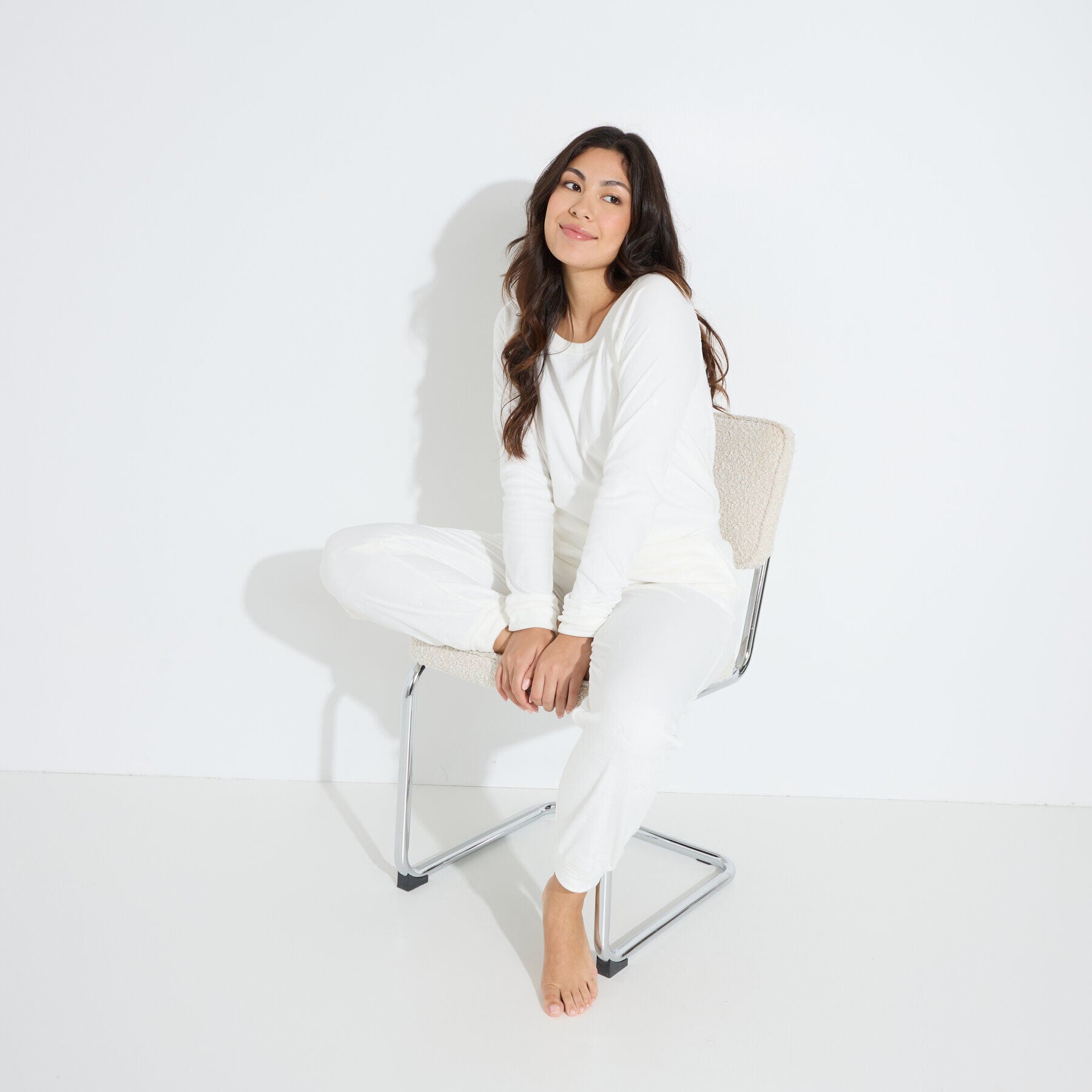 Haut de pyjama en velours &agrave; n&oelig;uds femme
