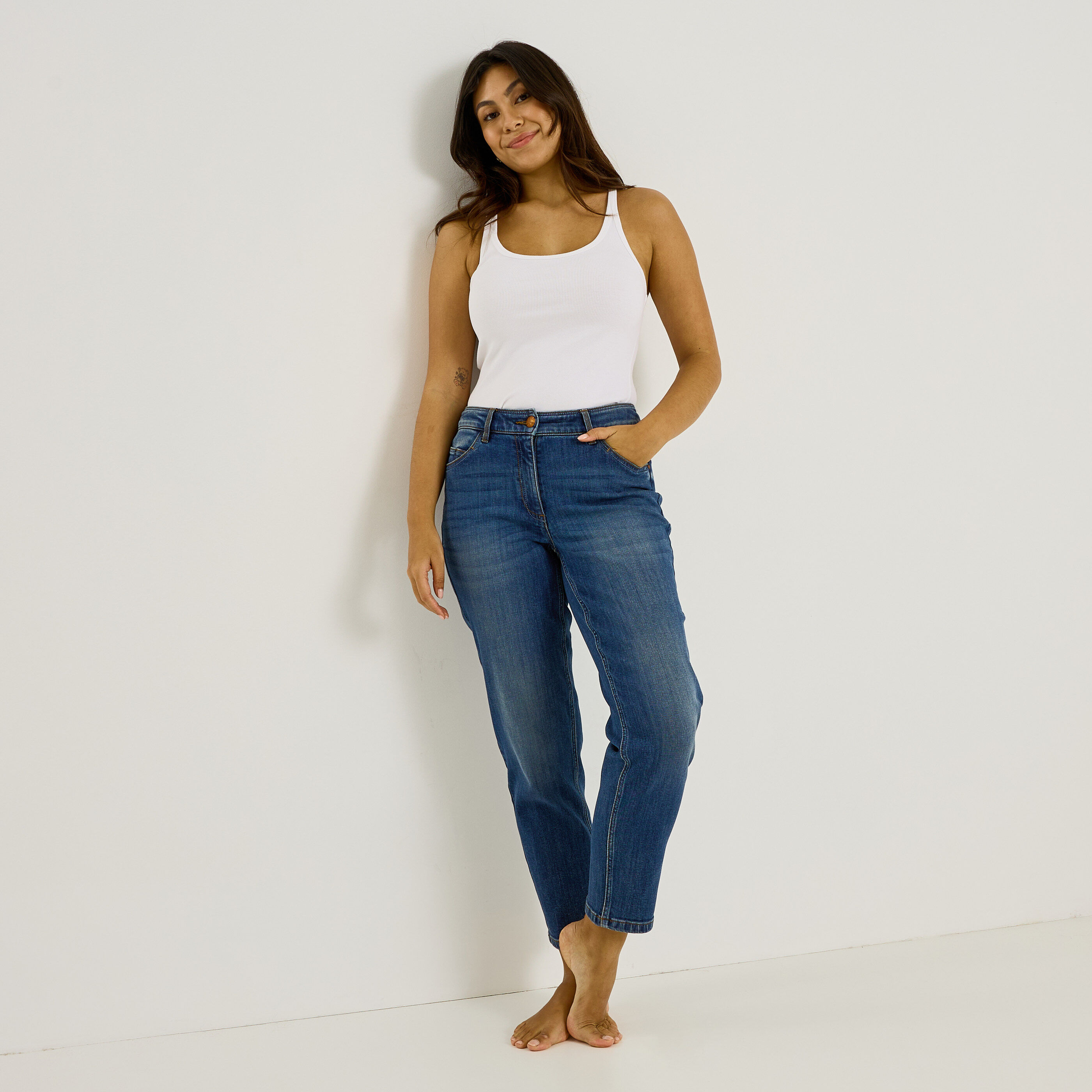 Jean mom raccourci ANKARA femme 