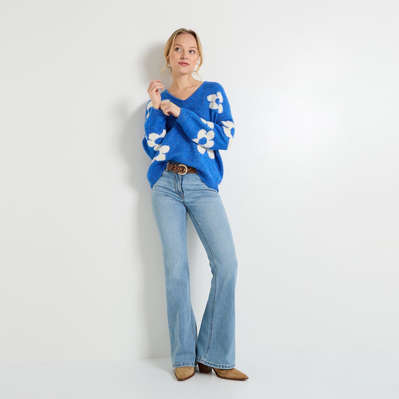 Pull col V femme