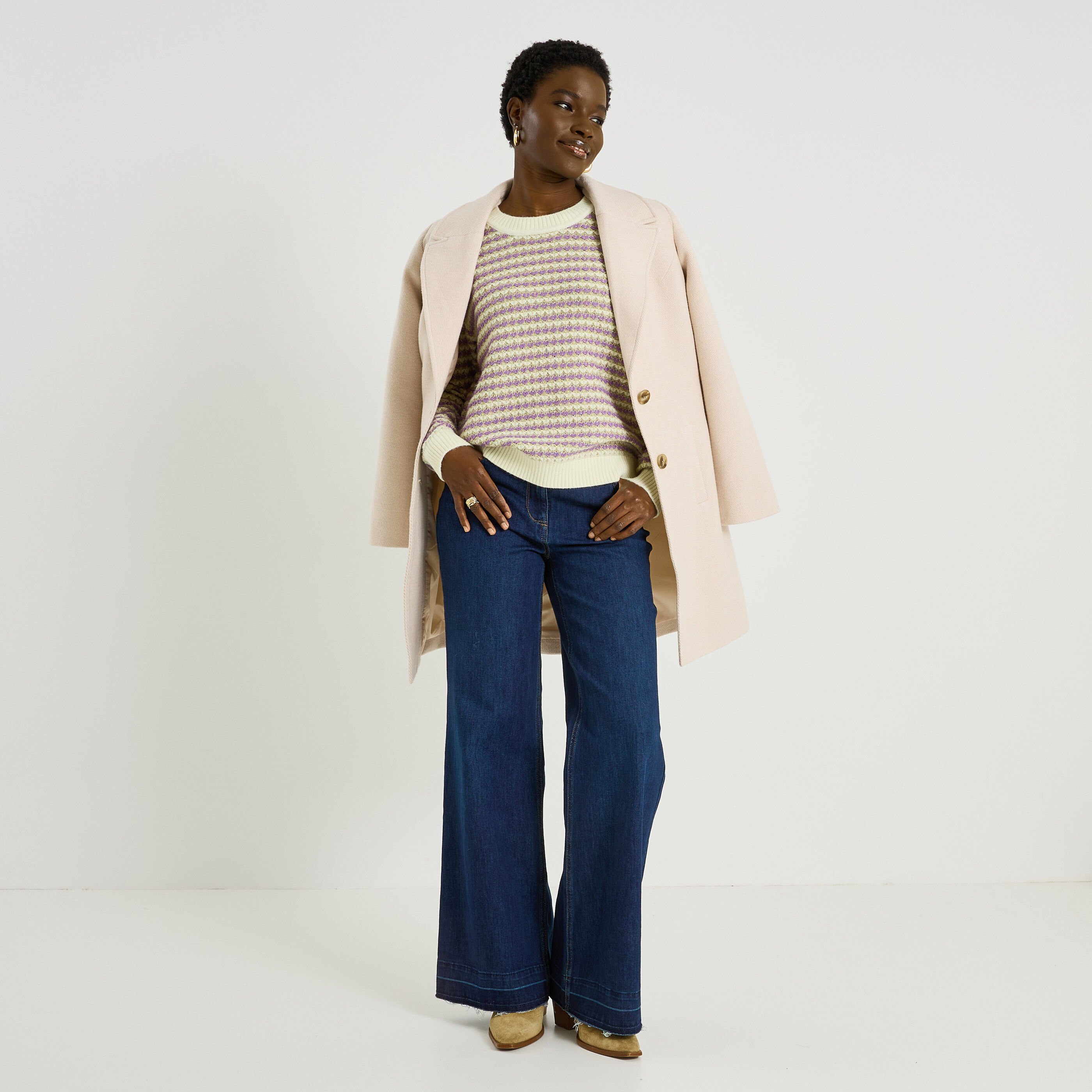 Pull col rond &agrave; rayures femme