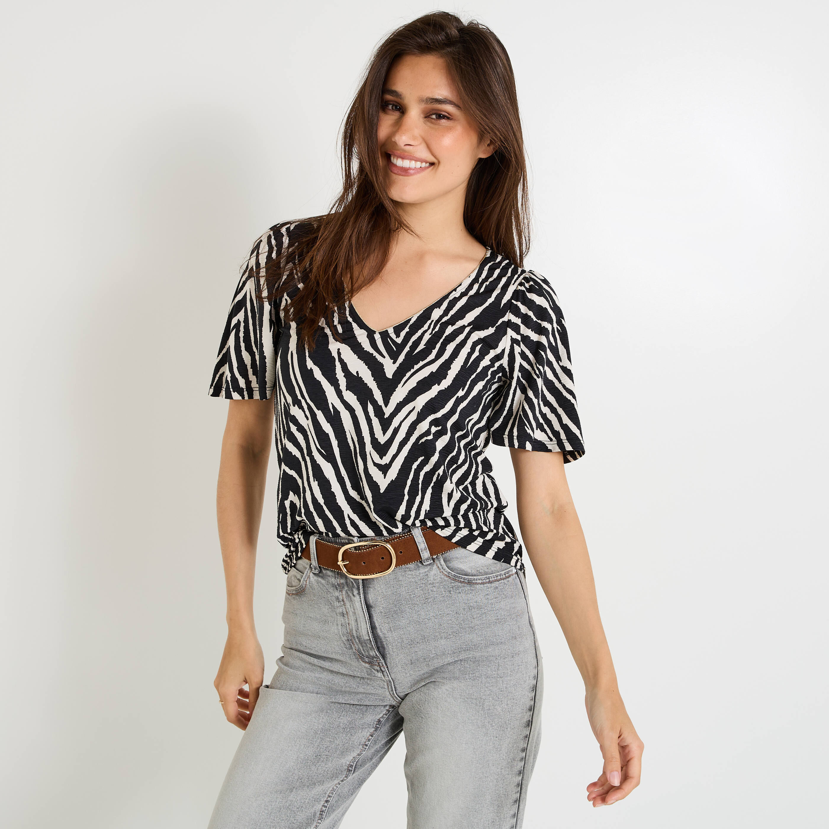 T-shirt imprim&eacute; z&eacute;br&eacute; femme