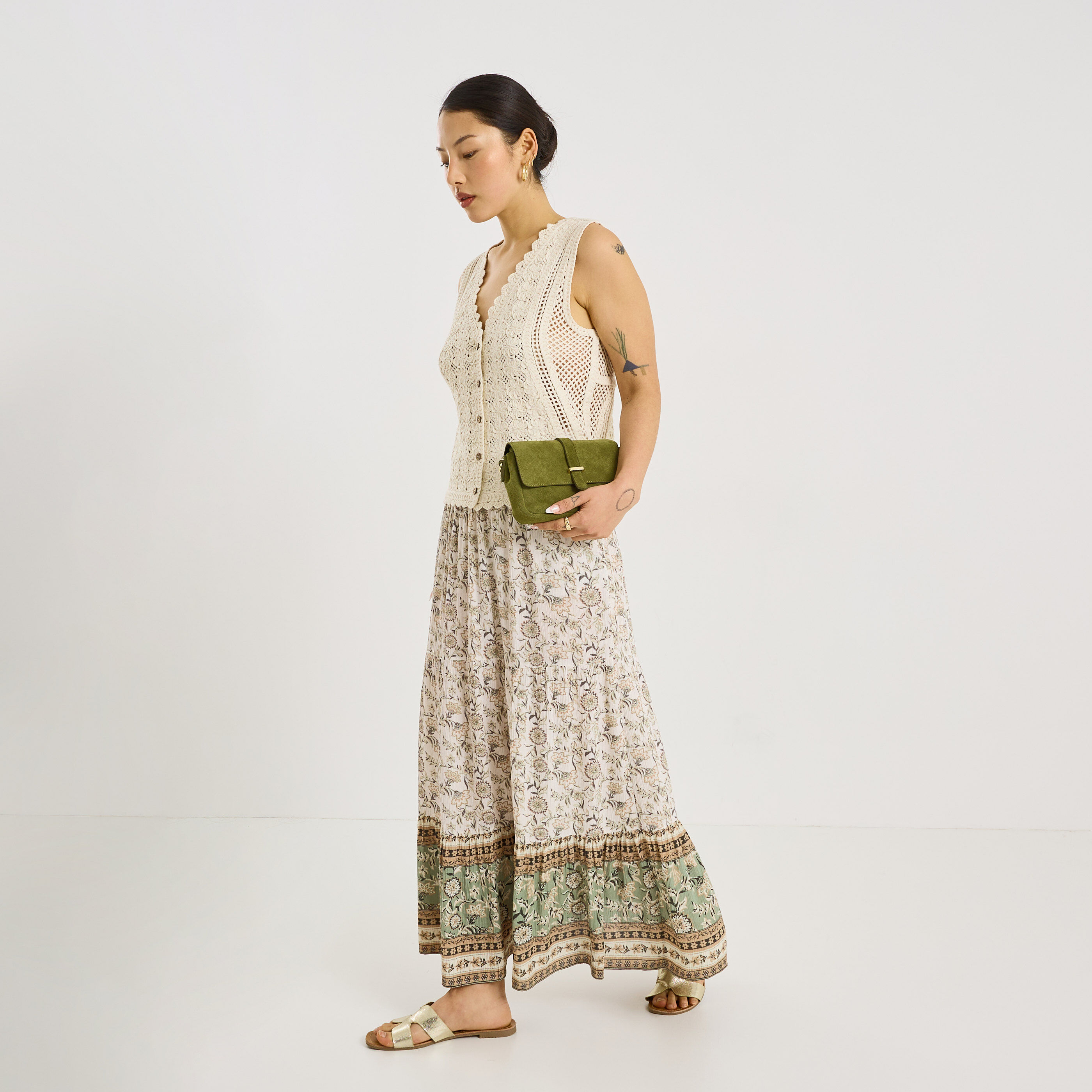 Jupe longue fluide imprim&eacute; floral