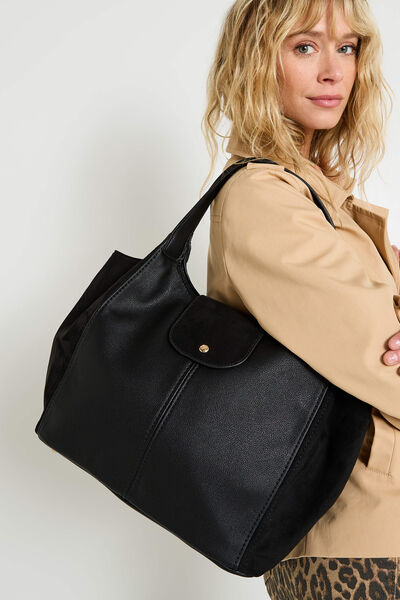 Sac bi-matière à rabat femme