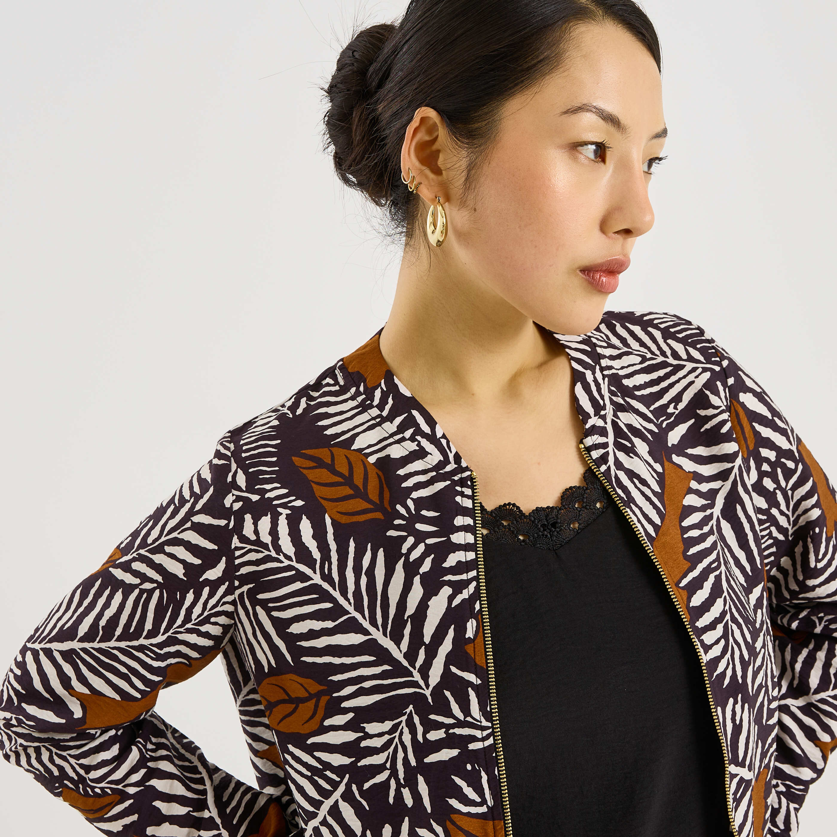 Veste bomber imprim&eacute; feuillage femme