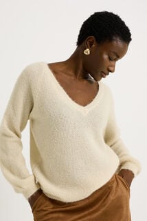 Pull fluffy à col V femme