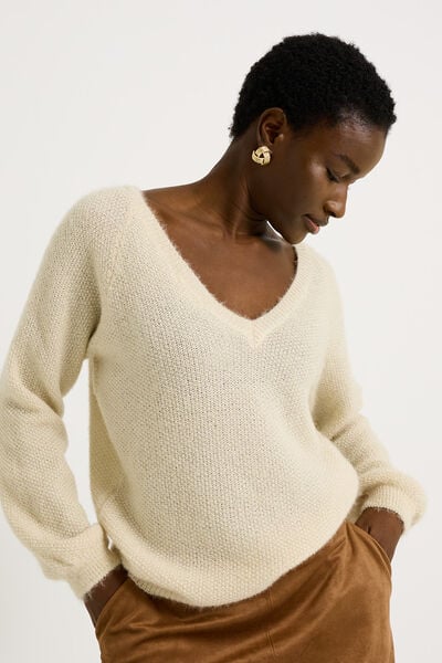 Pull fluffy à col V femme
