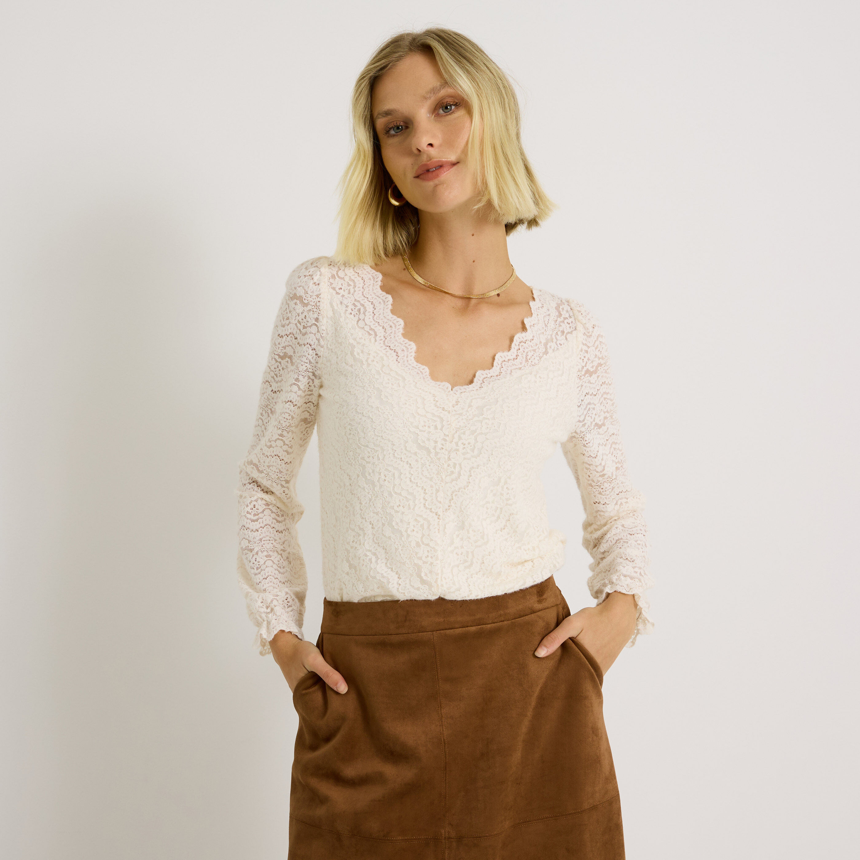 T-shirt &agrave; d&eacute;tails ajour&eacute;s femme