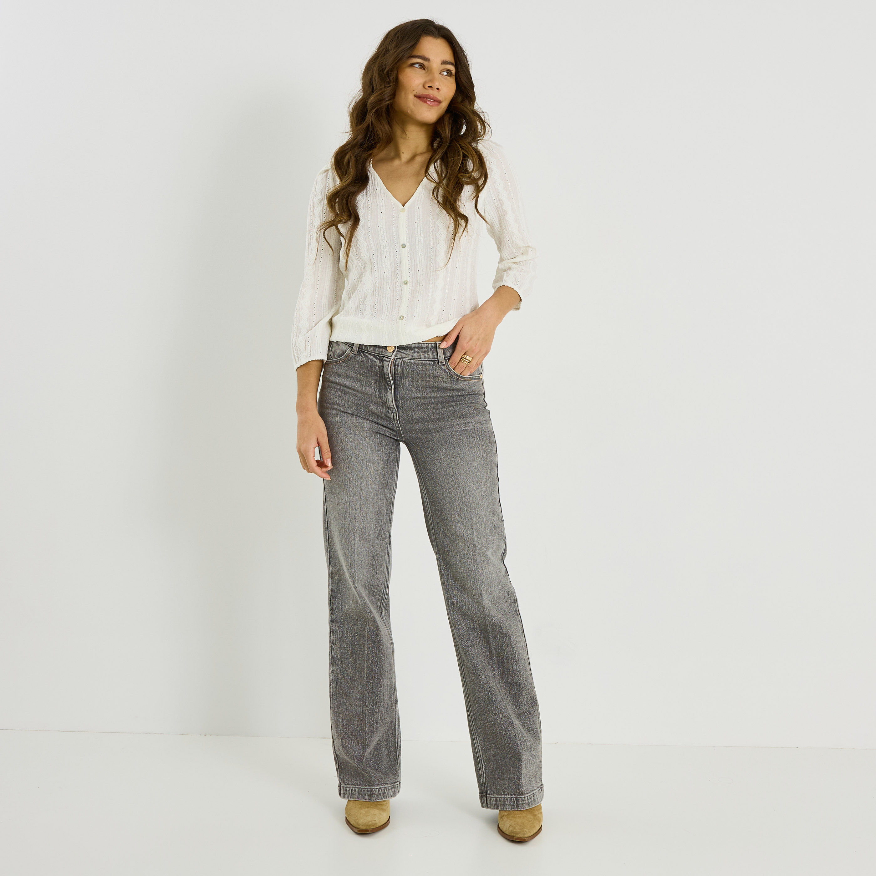 Blouse en maille ajour&eacute;e femme