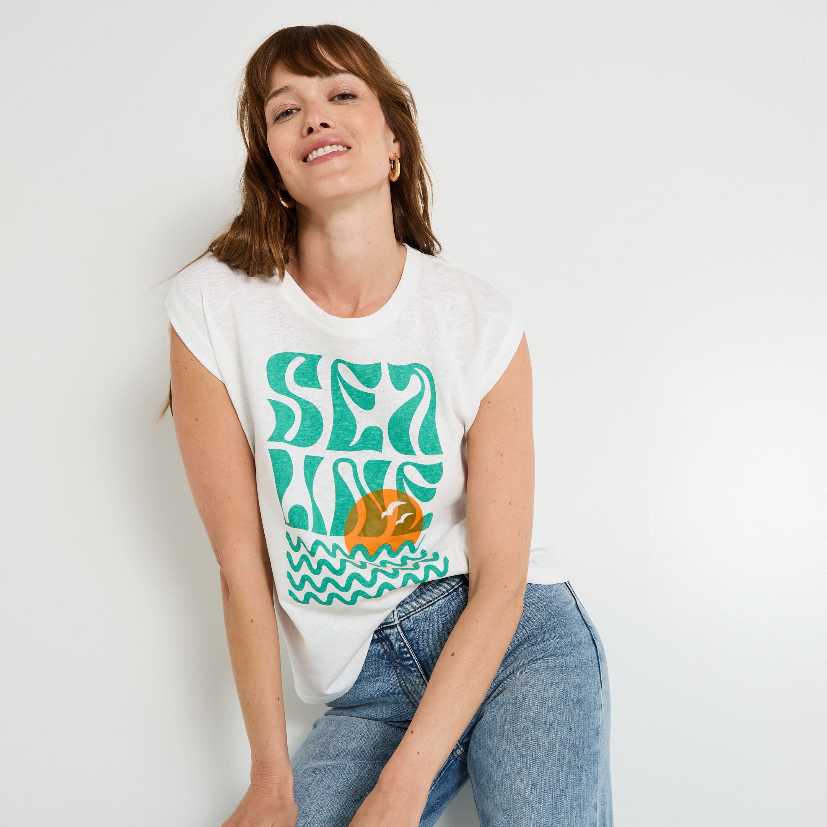 T-shirt imprim&eacute; femme