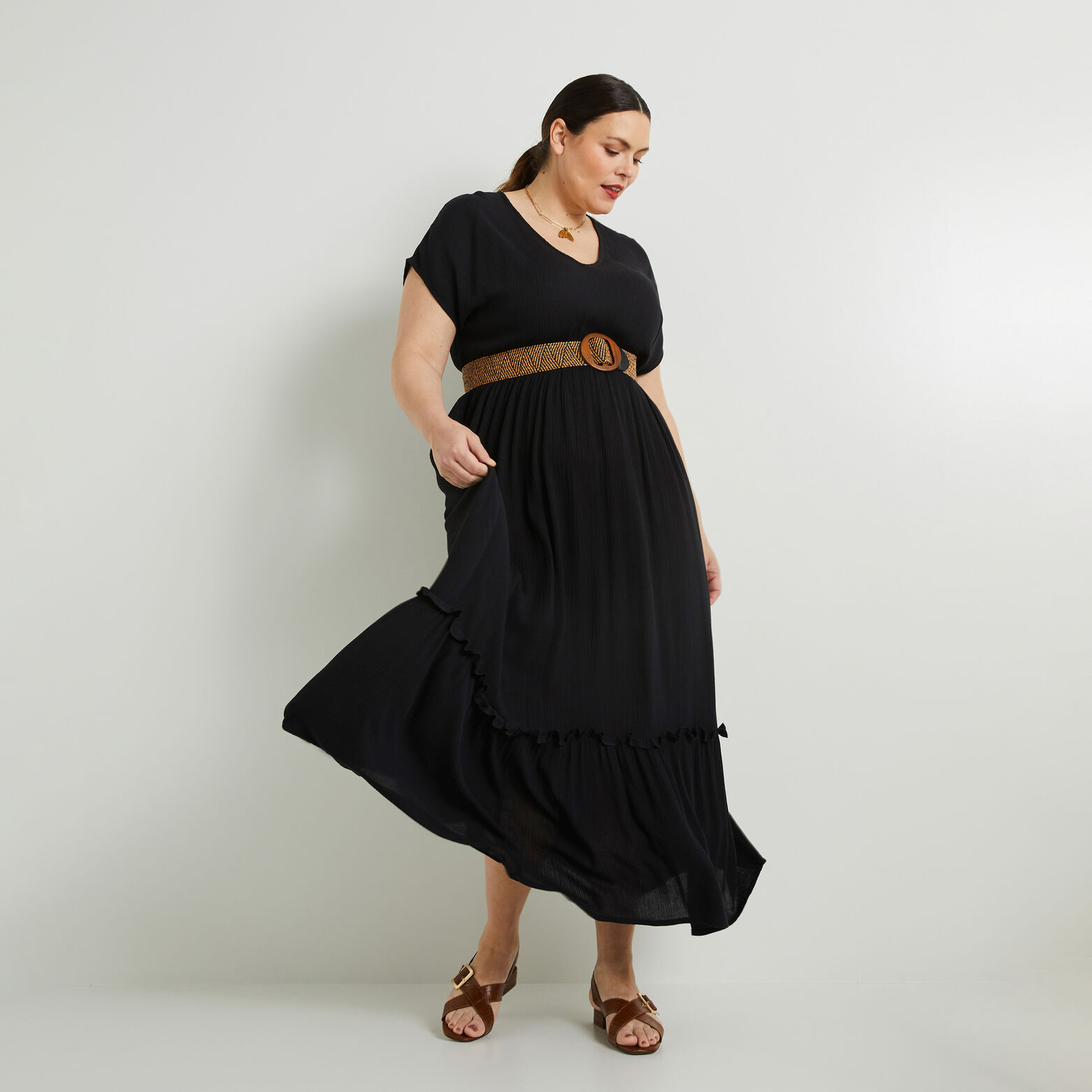 Robe longue crepon femme