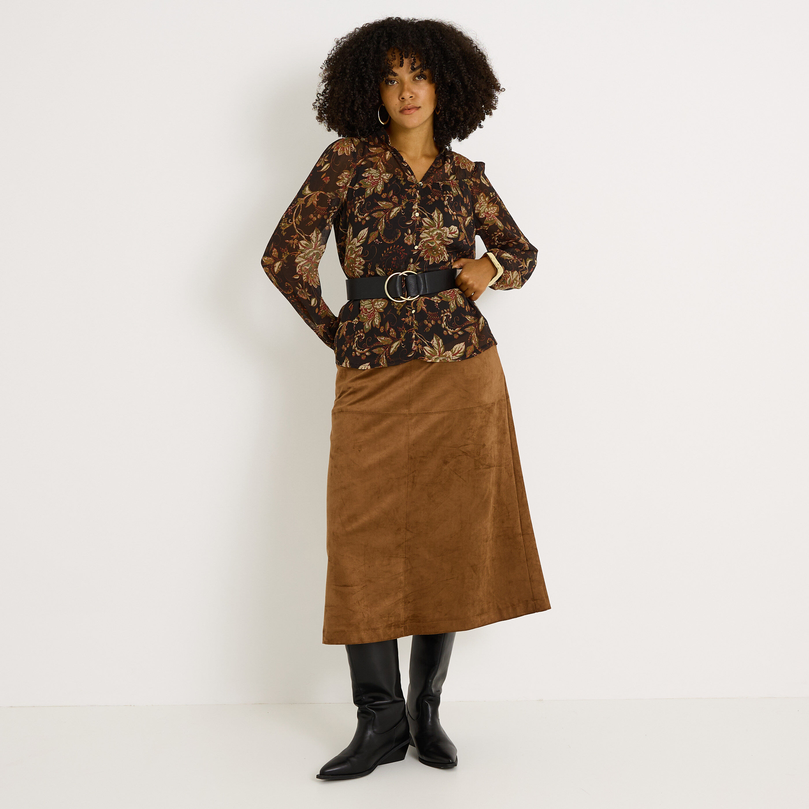 Blouse en voile imprim&eacute; fleuri femme