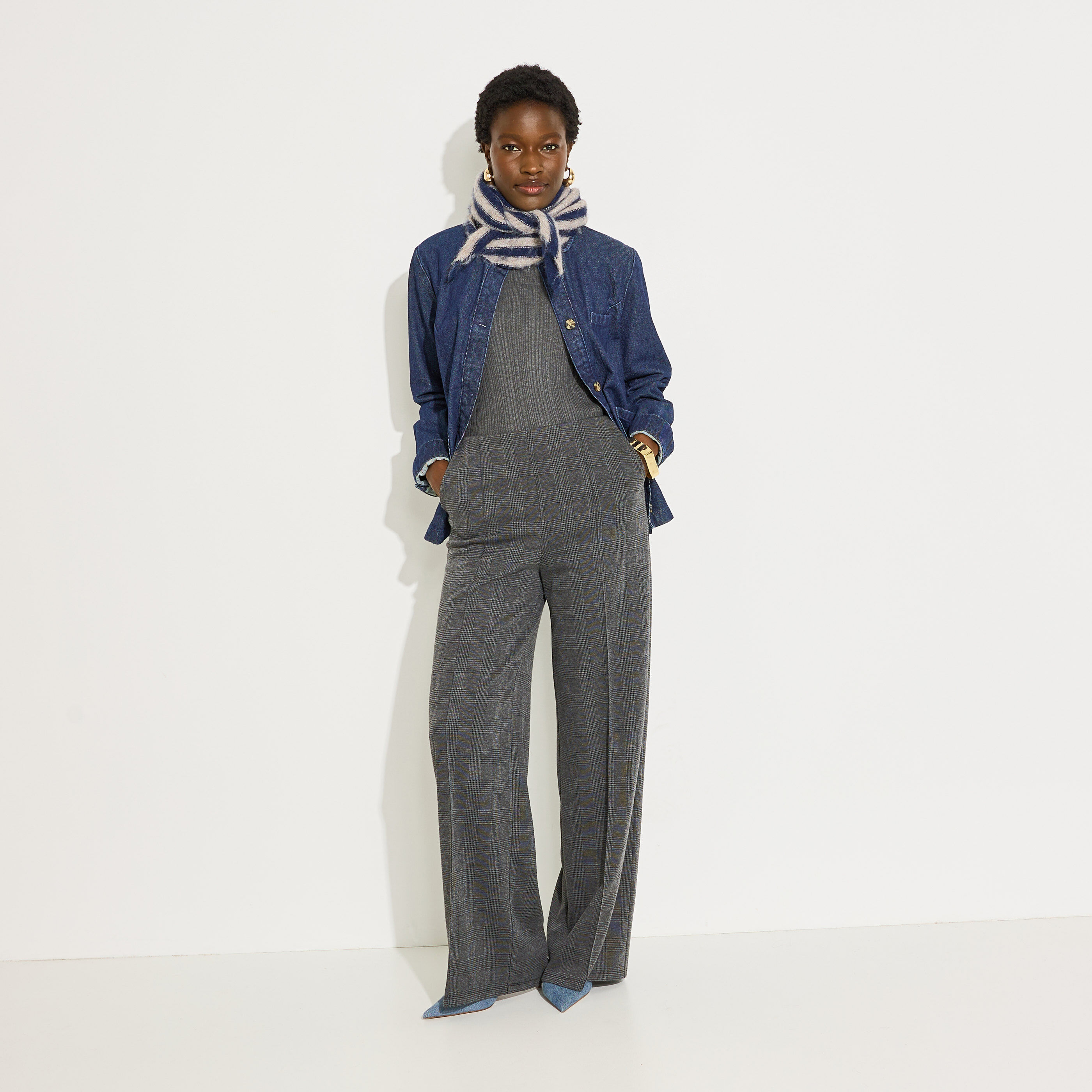 Pantalon large &agrave; carreaux femme