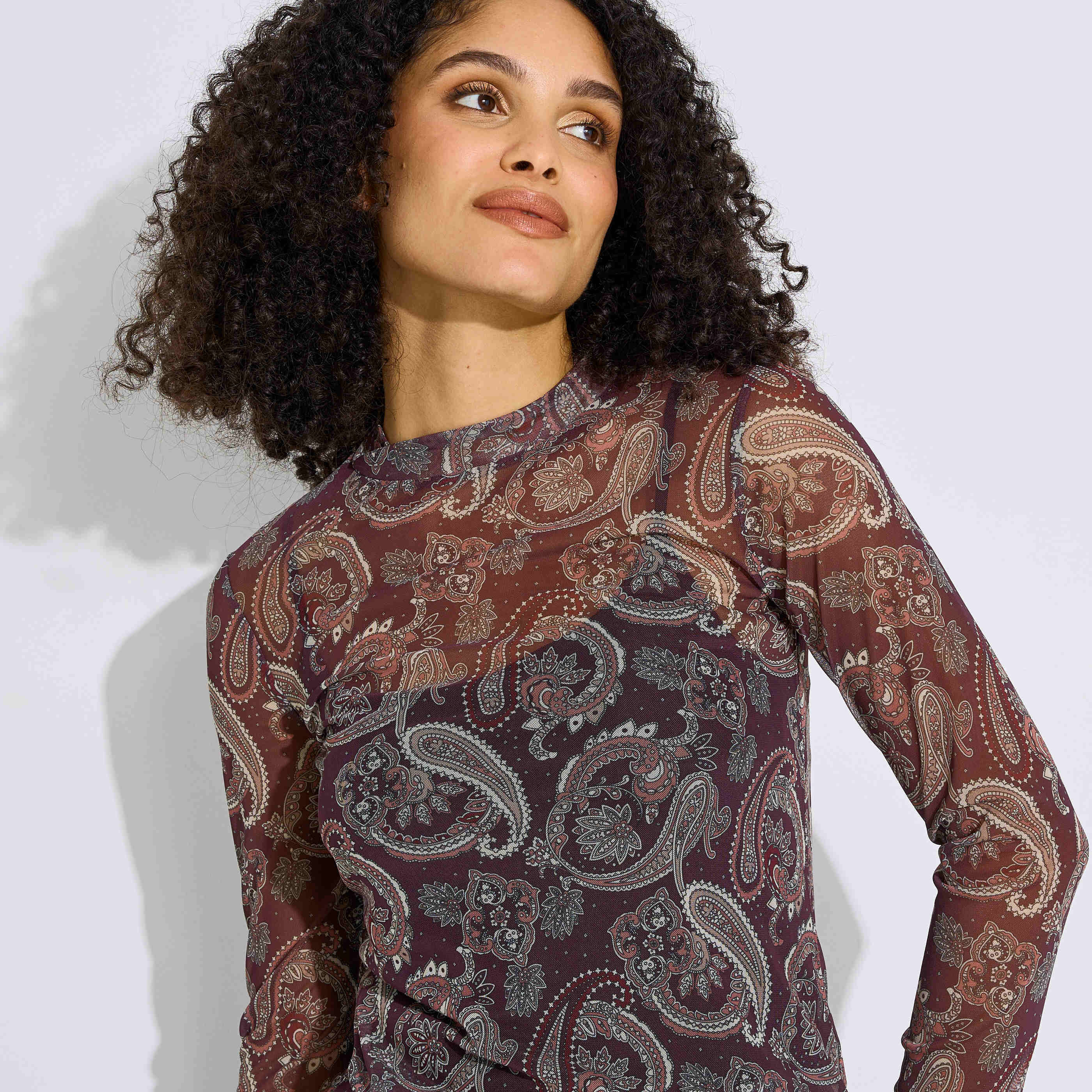 T-shirt voile imprim&eacute; cachemire femme