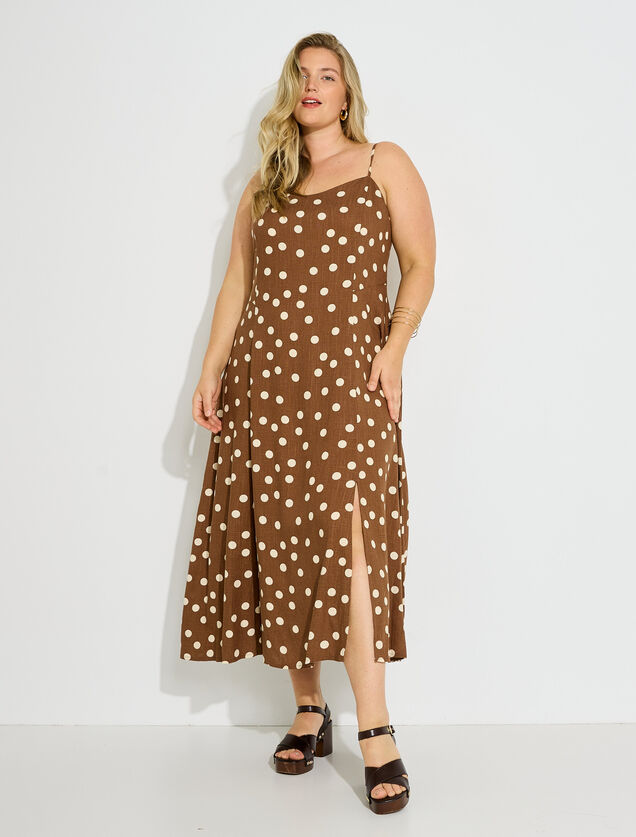 Robe longue fines bretelles motif pois 