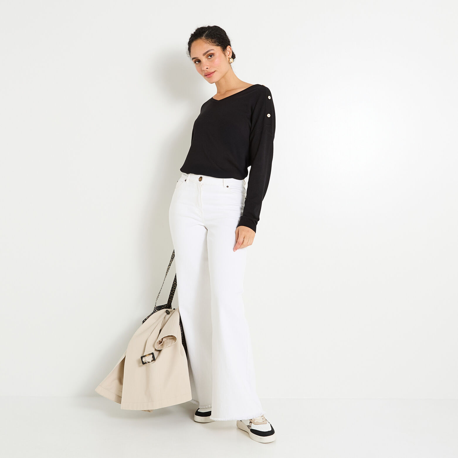 Pull uni col V femme