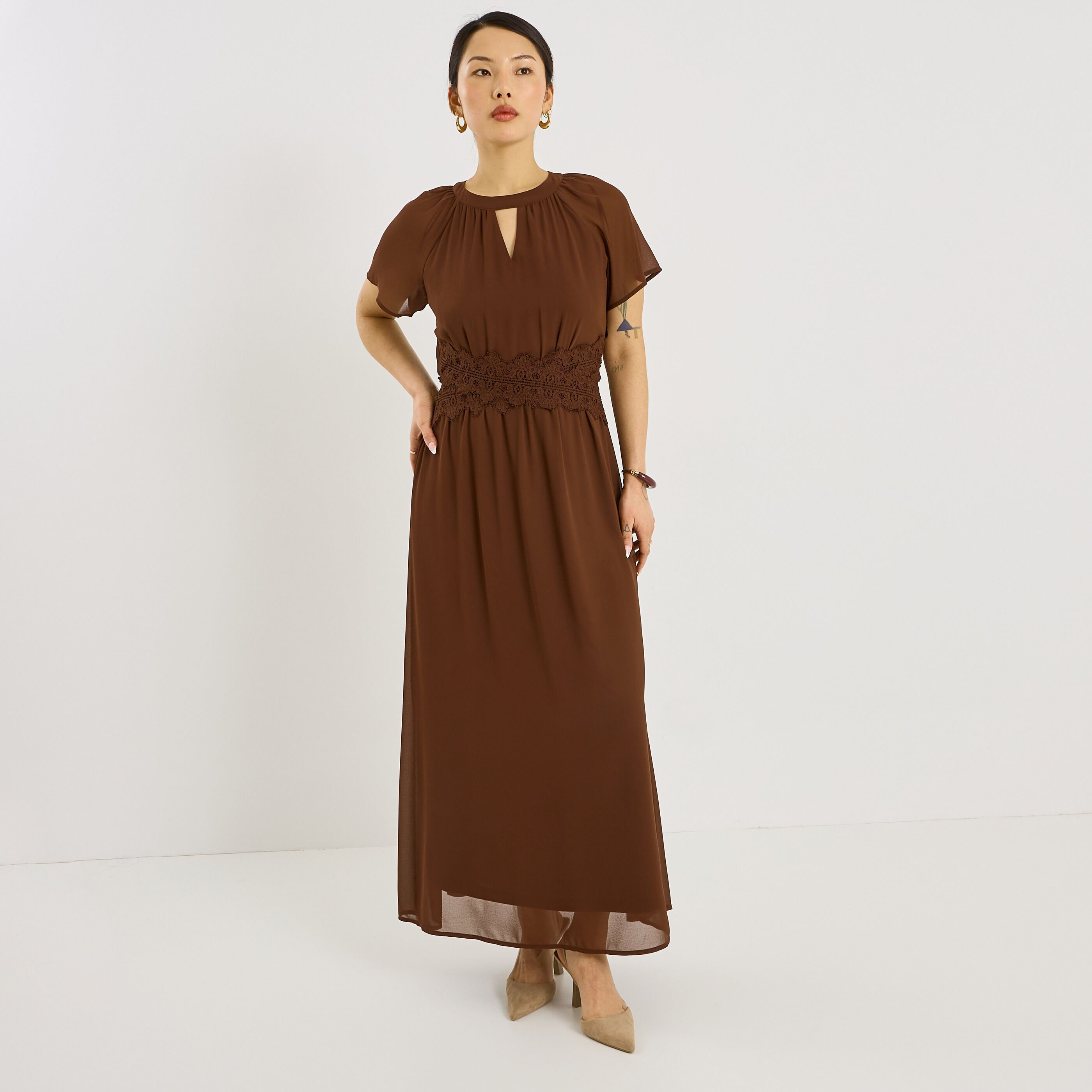 Robe longue unie habill&eacute;e 