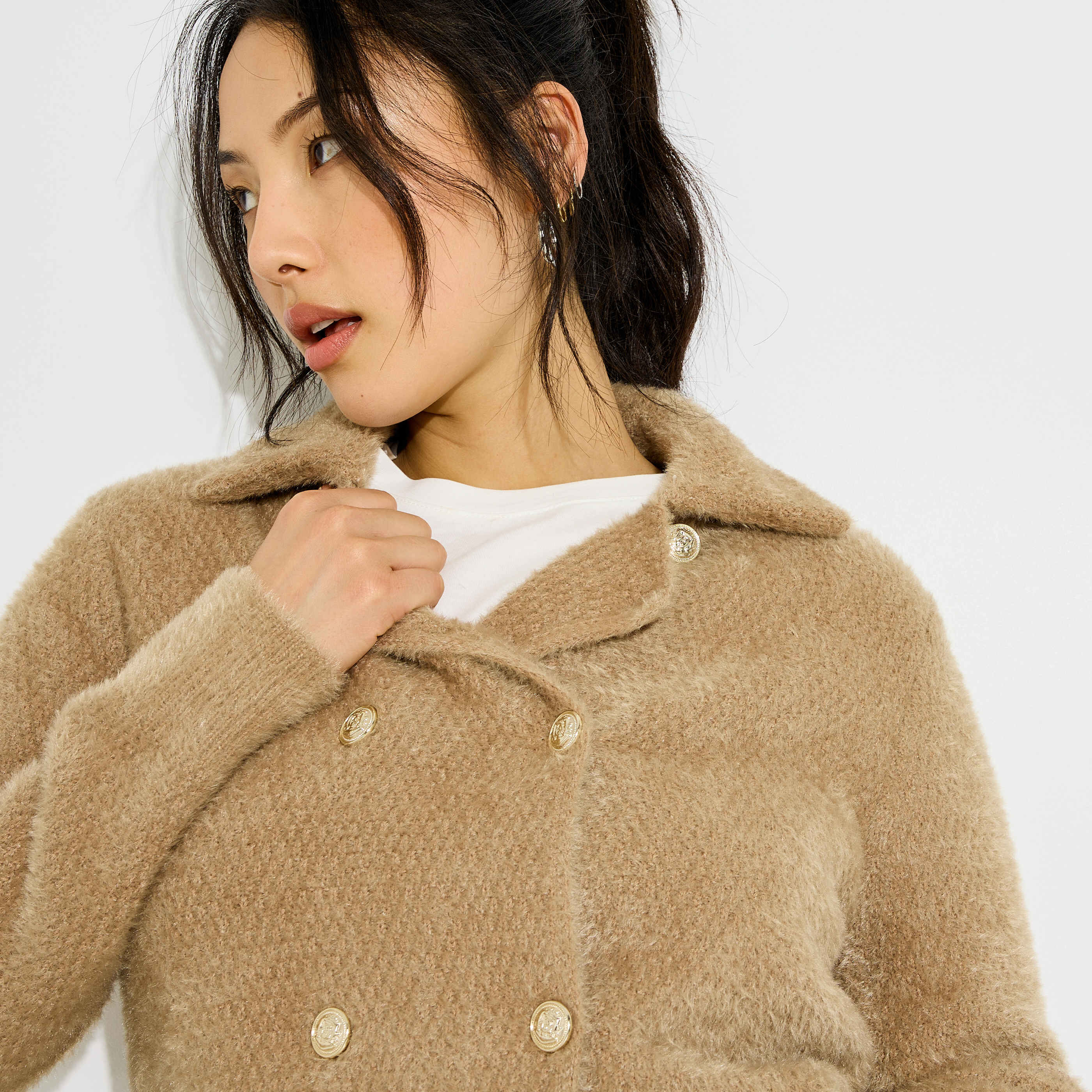Gilet fluffy double boutonnage femme