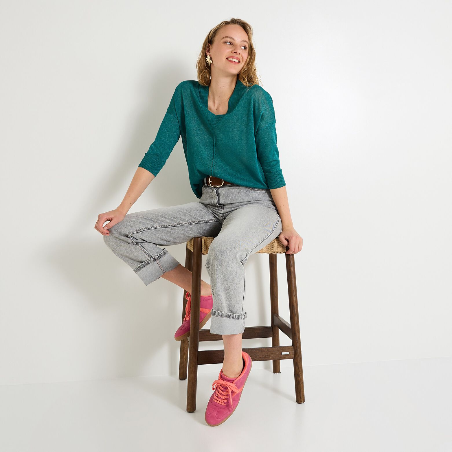 Pull col V femme