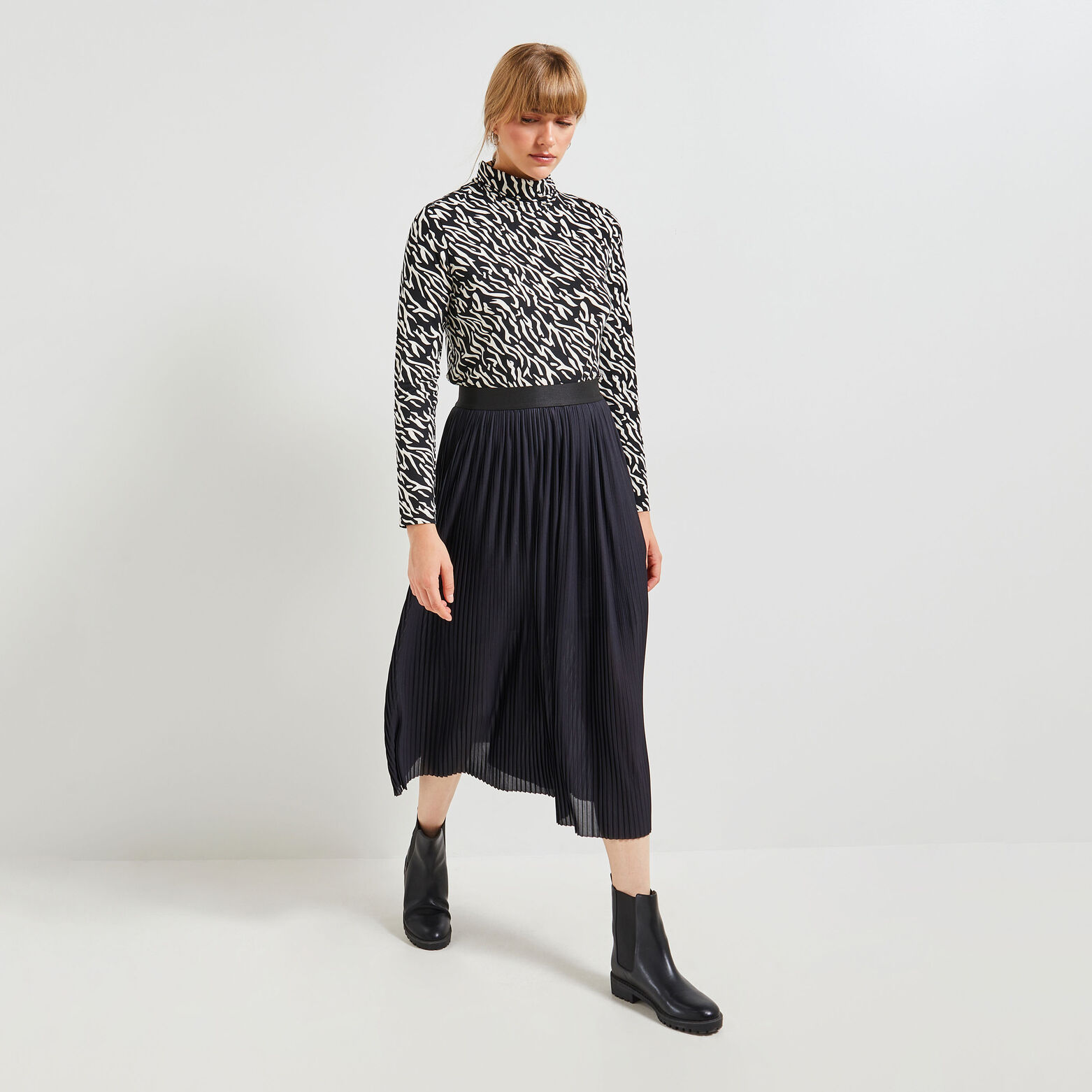Tshirt col roulé imprimé femme