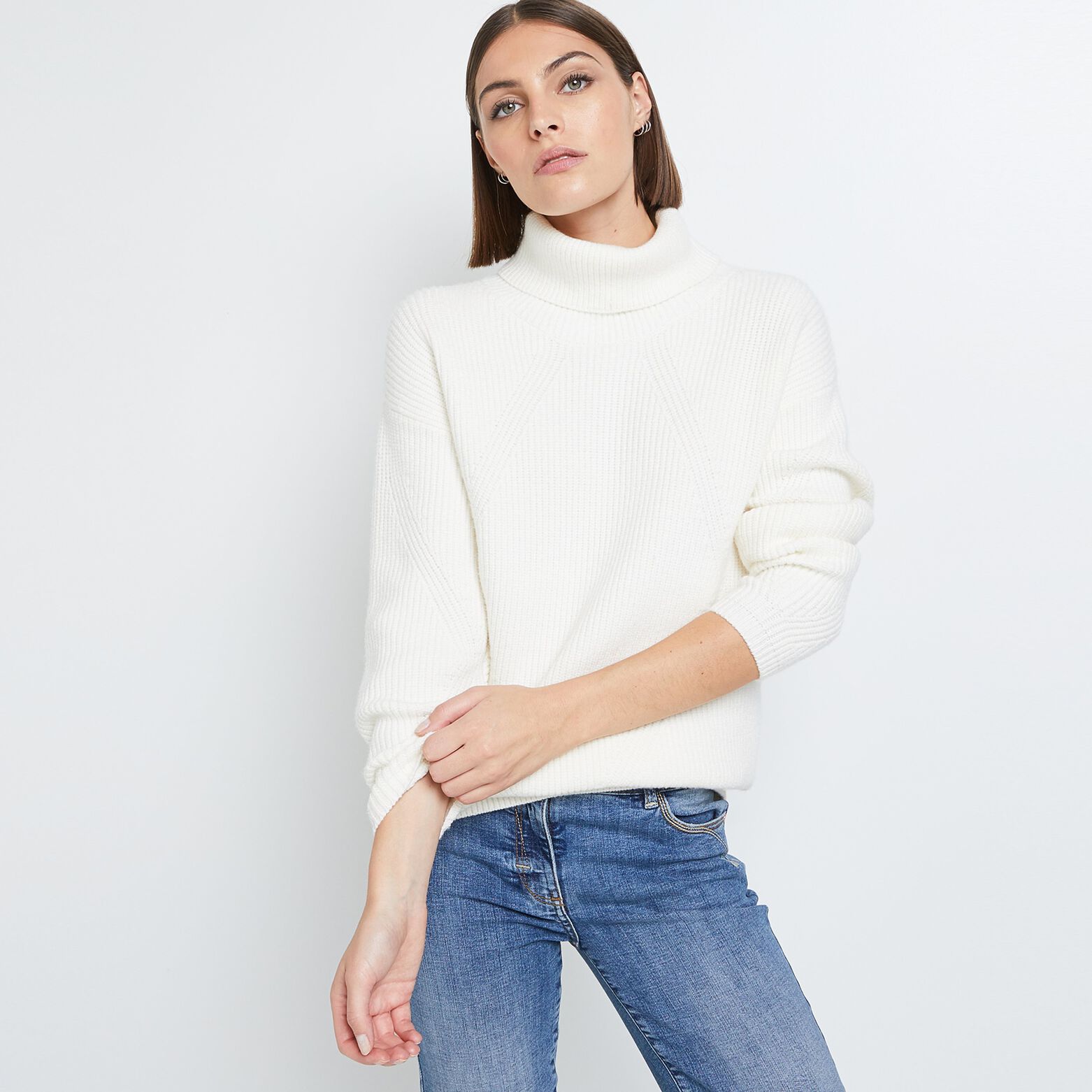 Pull col roulé uni femme