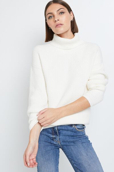 Pull col roulé uni femme