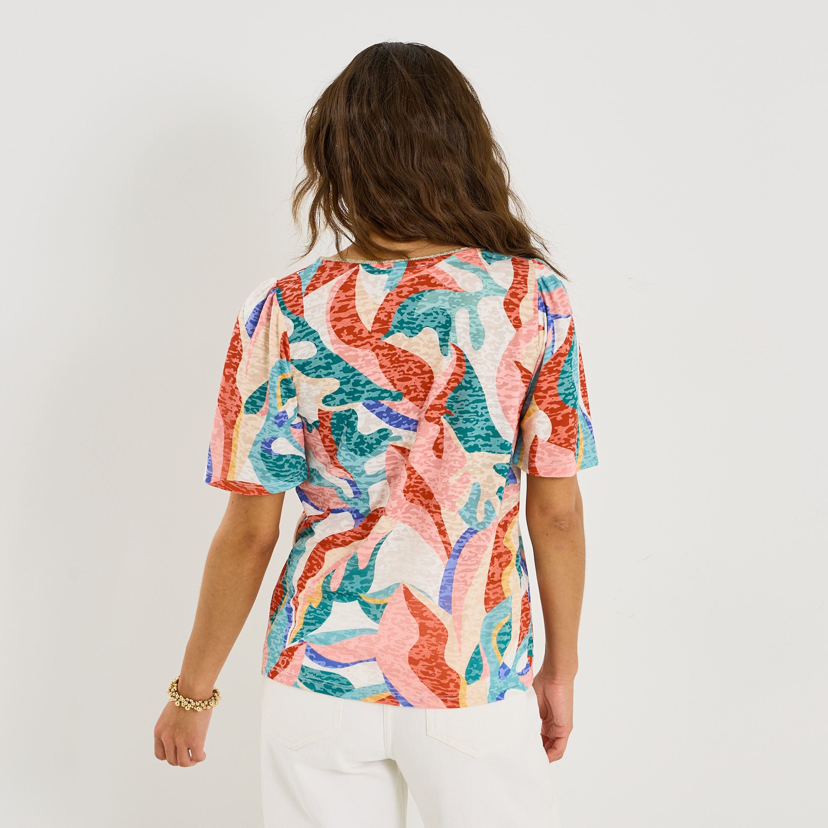 T-shirt imprim&eacute; manches volant&eacute;es femme