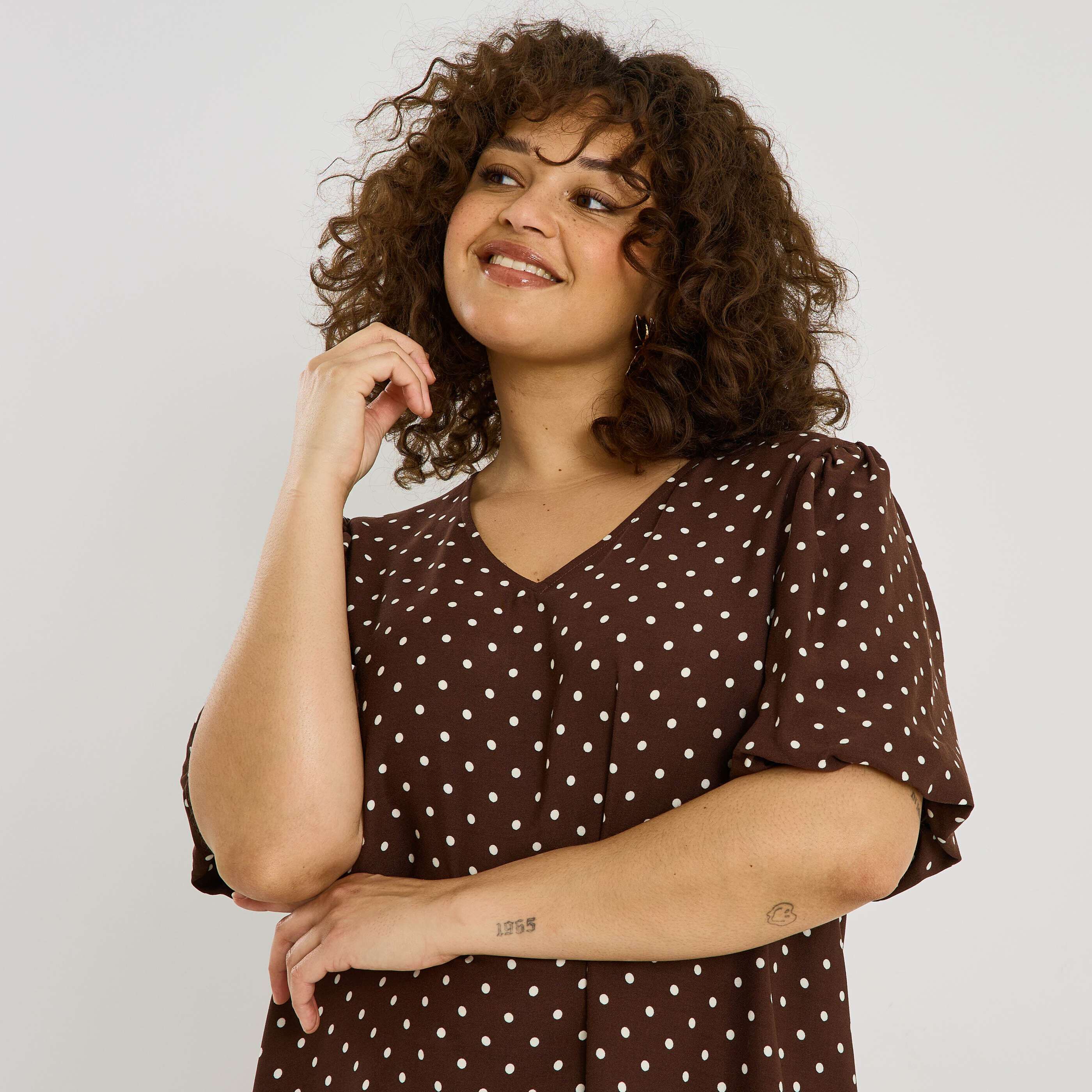 Robe trap&egrave;ze imprim&eacute; &agrave; pois 